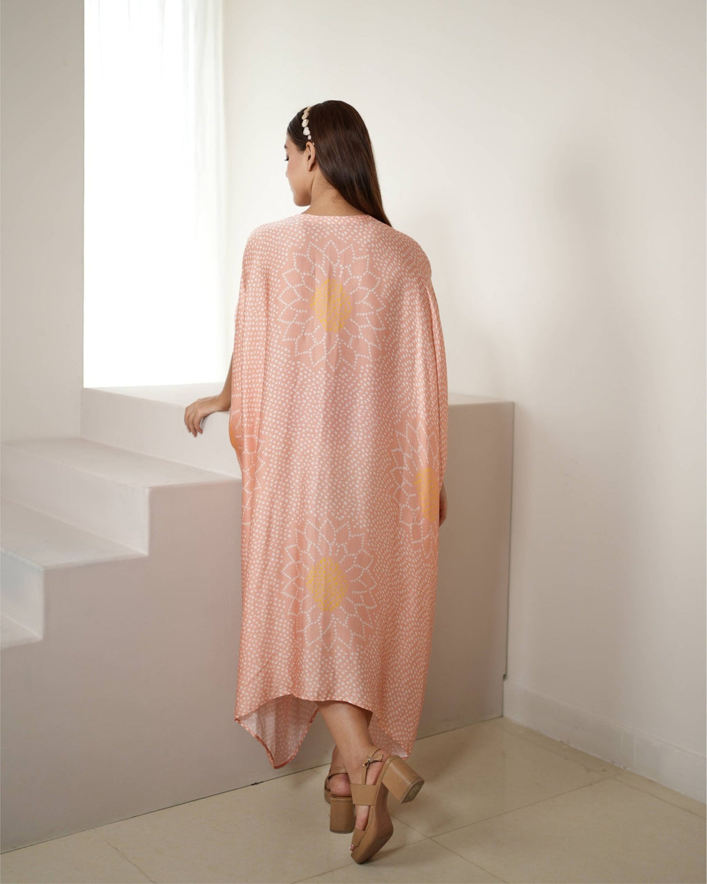 Kaftan Bandhej - Blush Pink / Gold - Mayura Kumar