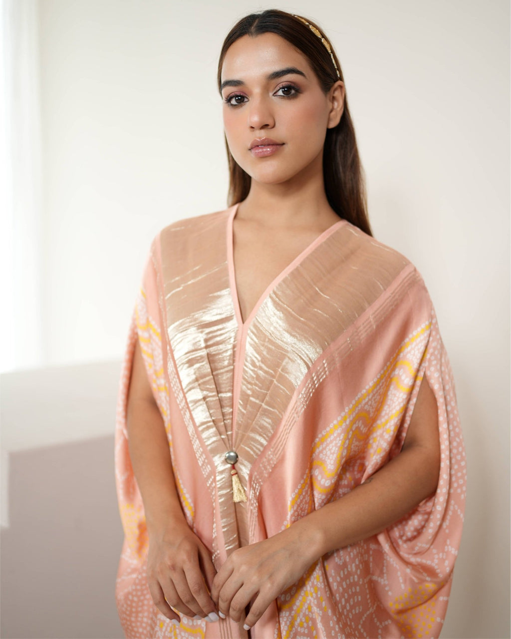 Kaftan Bandhej - Blush Pink / Gold - Mayura Kumar