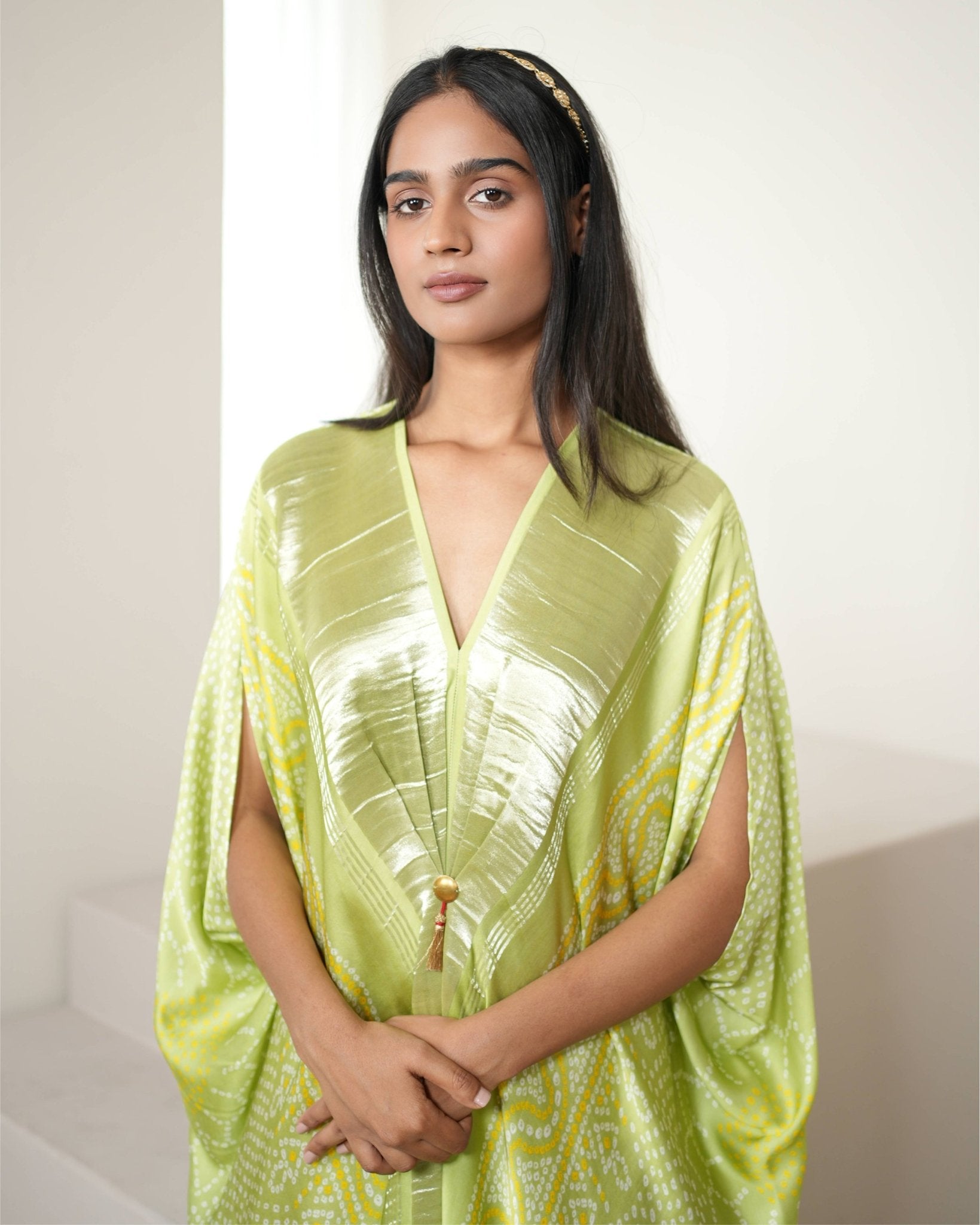 Kaftan Bandhej - Fresh Green / Gold - Mayura Kumar