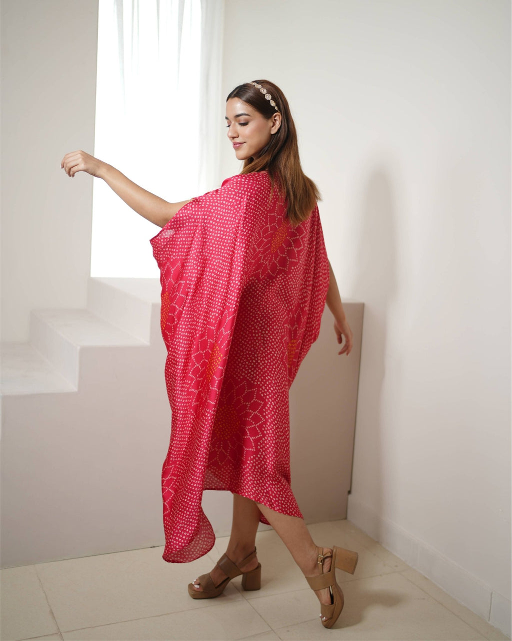 Kaftan Bandhej - Fuschia / Gold - Mayura Kumar