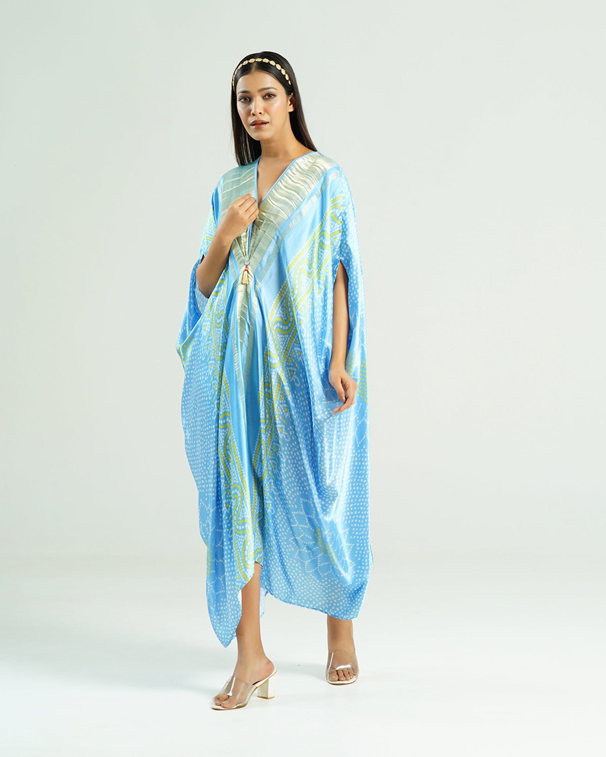 Kaftan Bandhej - Sky Blue / Gold - Mayura Kumar