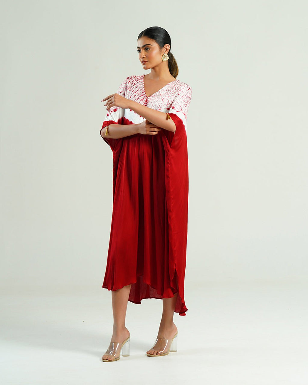 Kaftan Shibori - Crimson Burgundy /Ivory - Mayura Kumar