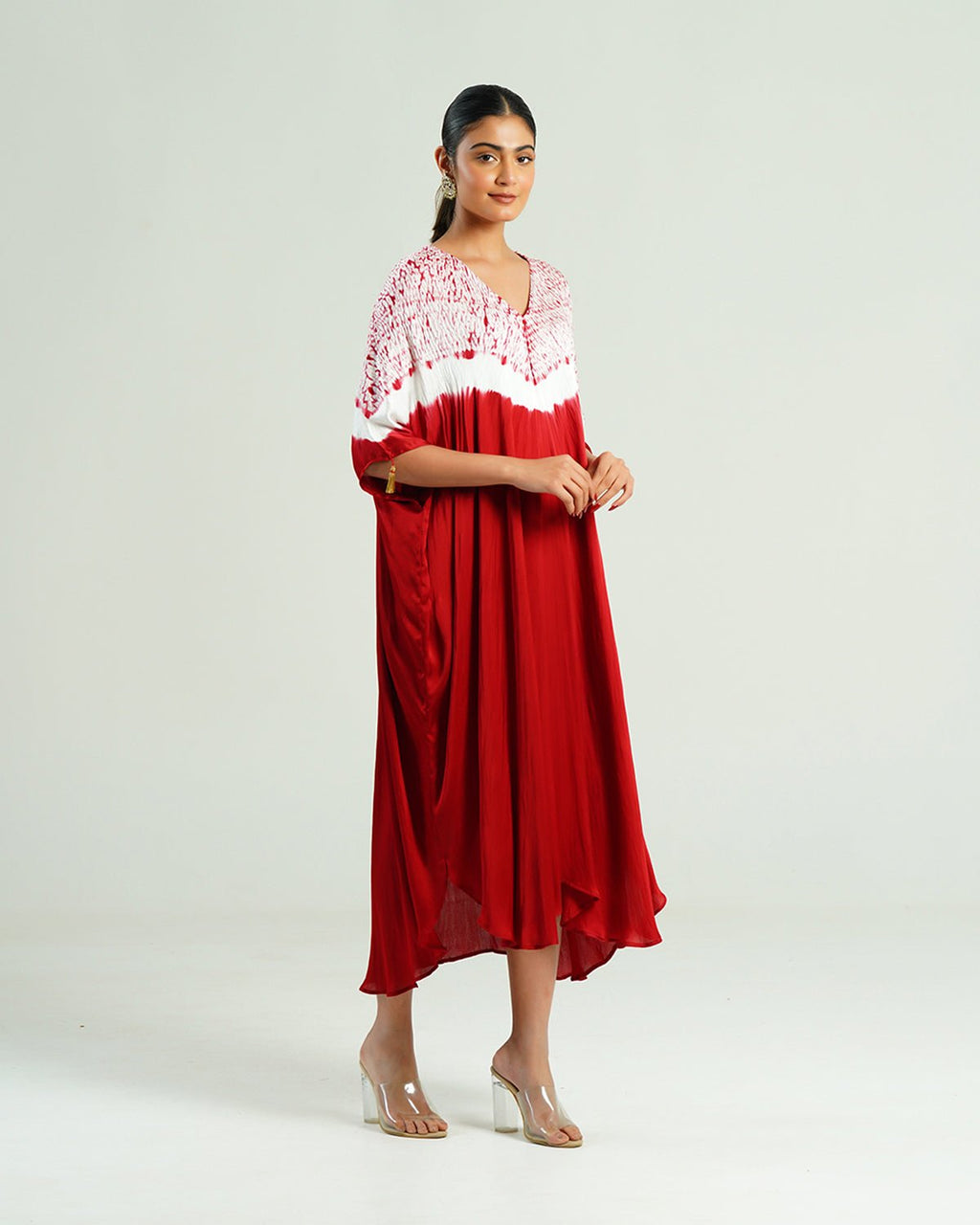 Kaftan Shibori - Crimson Burgundy /Ivory - Mayura Kumar