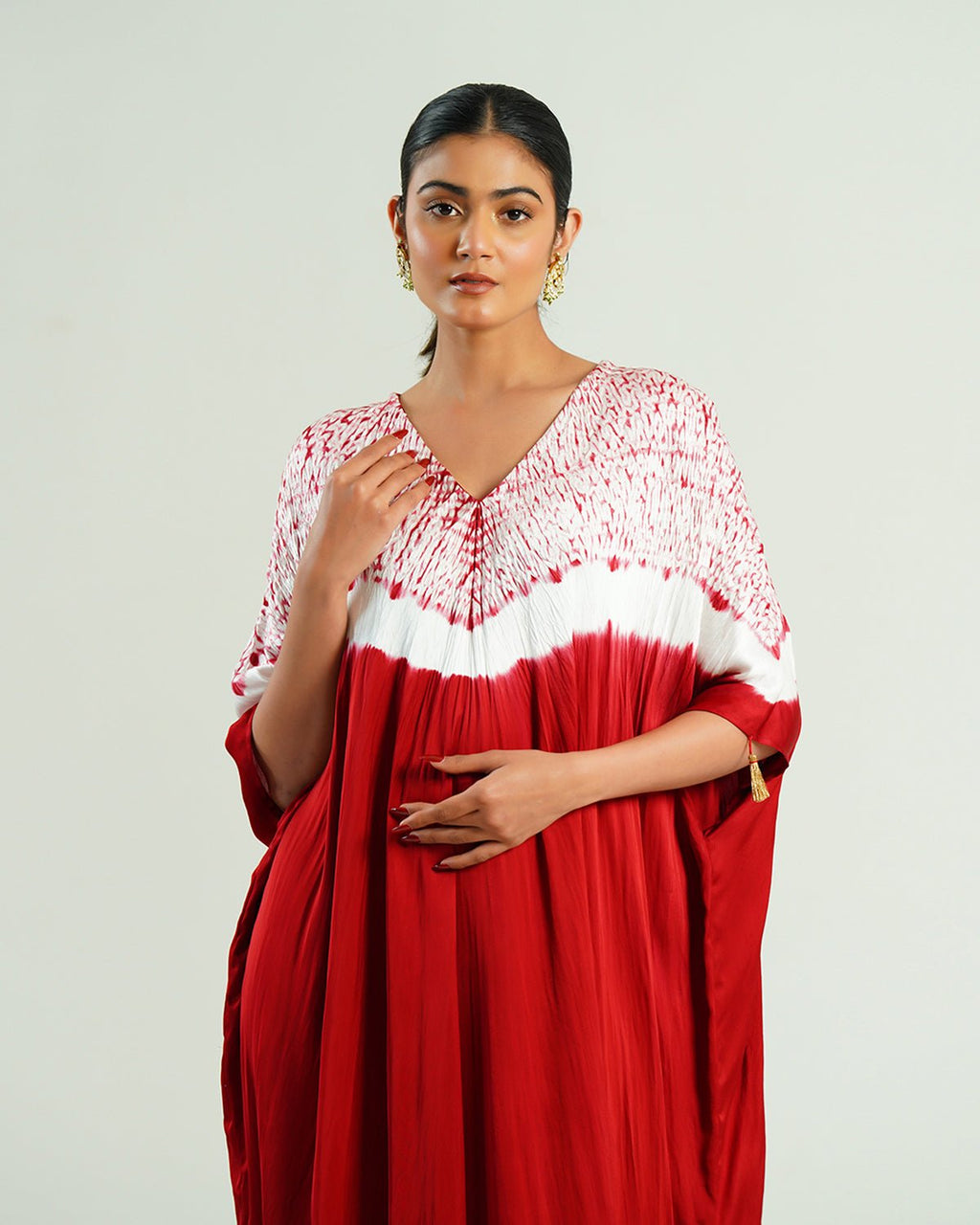 Kaftan Shibori - Crimson Burgundy /Ivory - Mayura Kumar