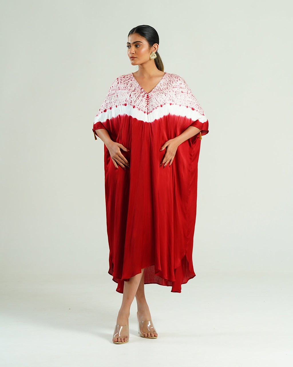 Kaftan Shibori - Crimson Burgundy /Ivory - Mayura Kumar