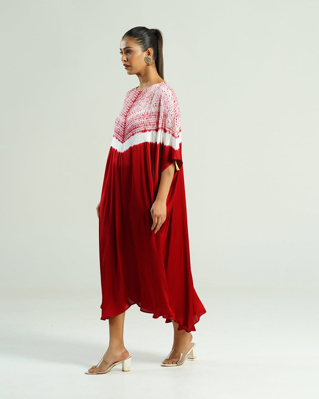 Kaftan Shibori - Crimson Burgundy /Ivory - Mayura Kumar