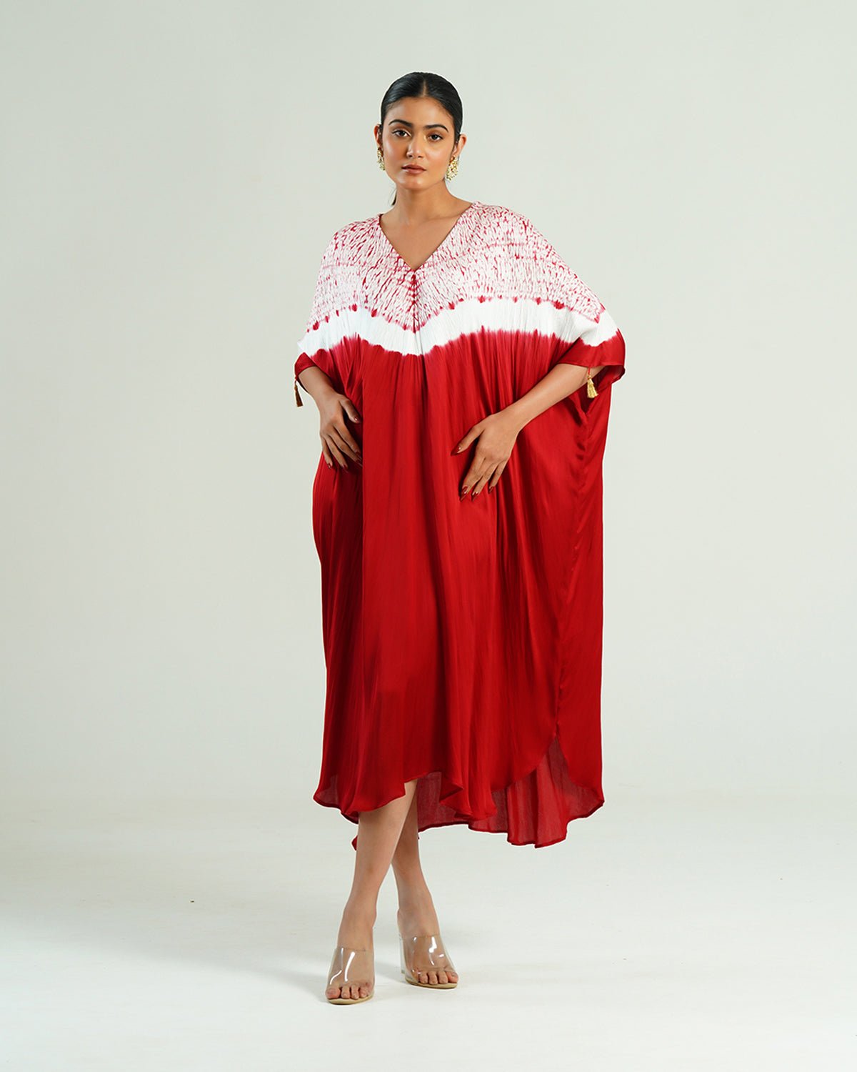 Kaftan Shibori - Crimson Burgundy /Ivory - Mayura Kumar