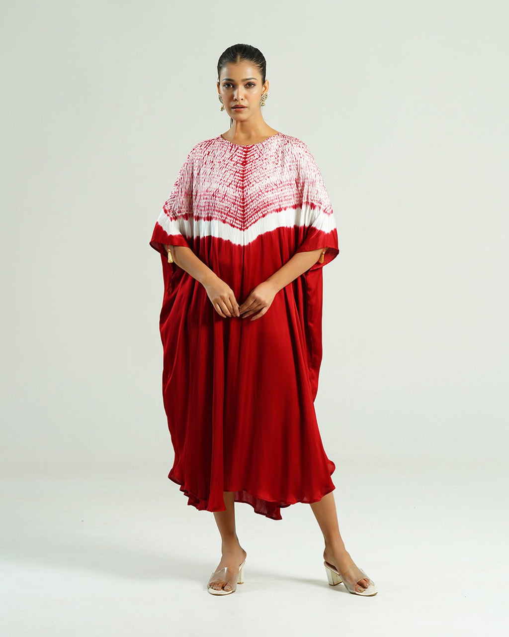 Kaftan Shibori - Crimson Burgundy /Ivory - Mayura Kumar
