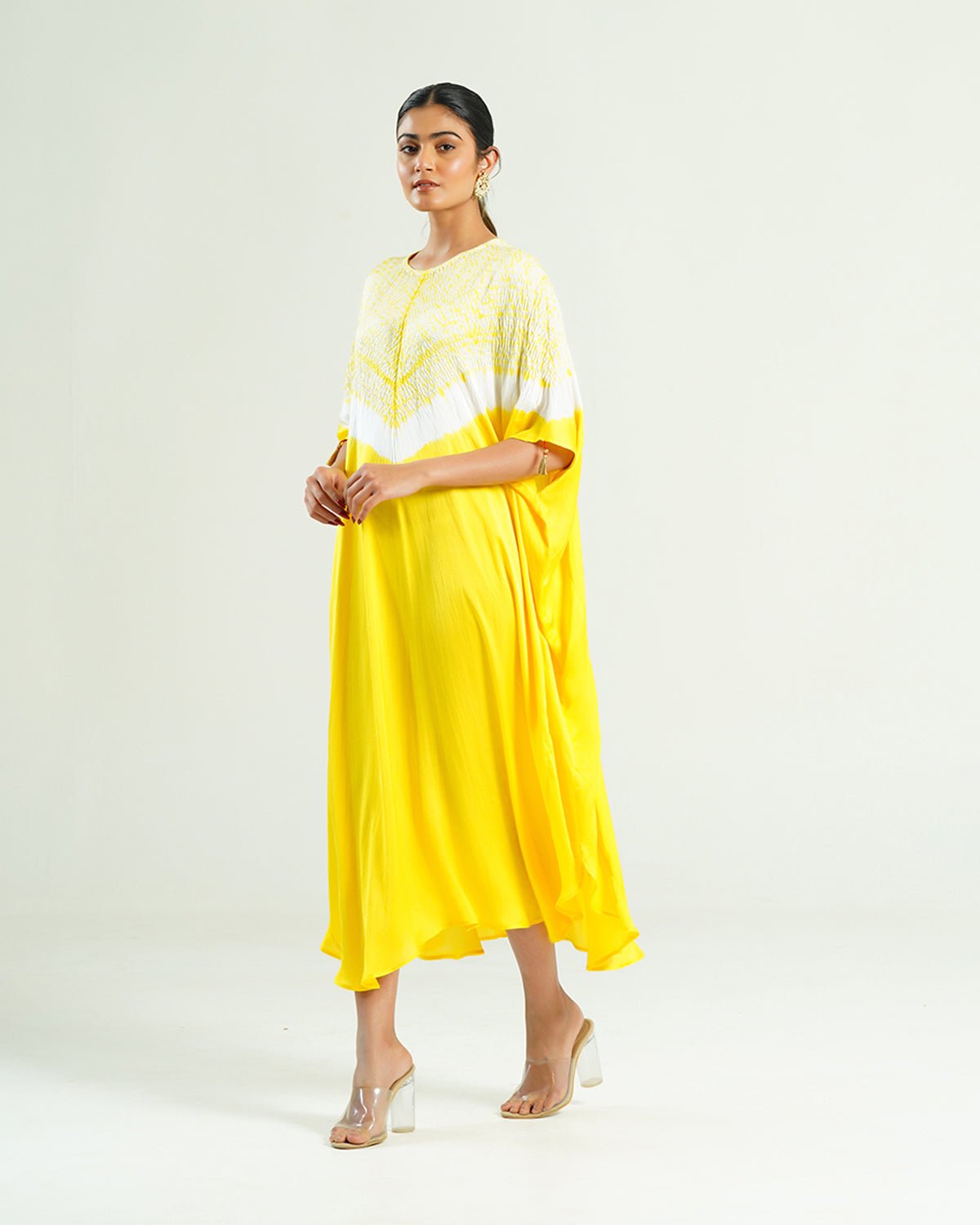 Kaftan Shibori - Lemon Yellow /Ivory - Mayura Kumar