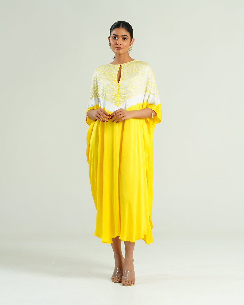Kaftan Shibori - Lemon Yellow /Ivory - Mayura Kumar