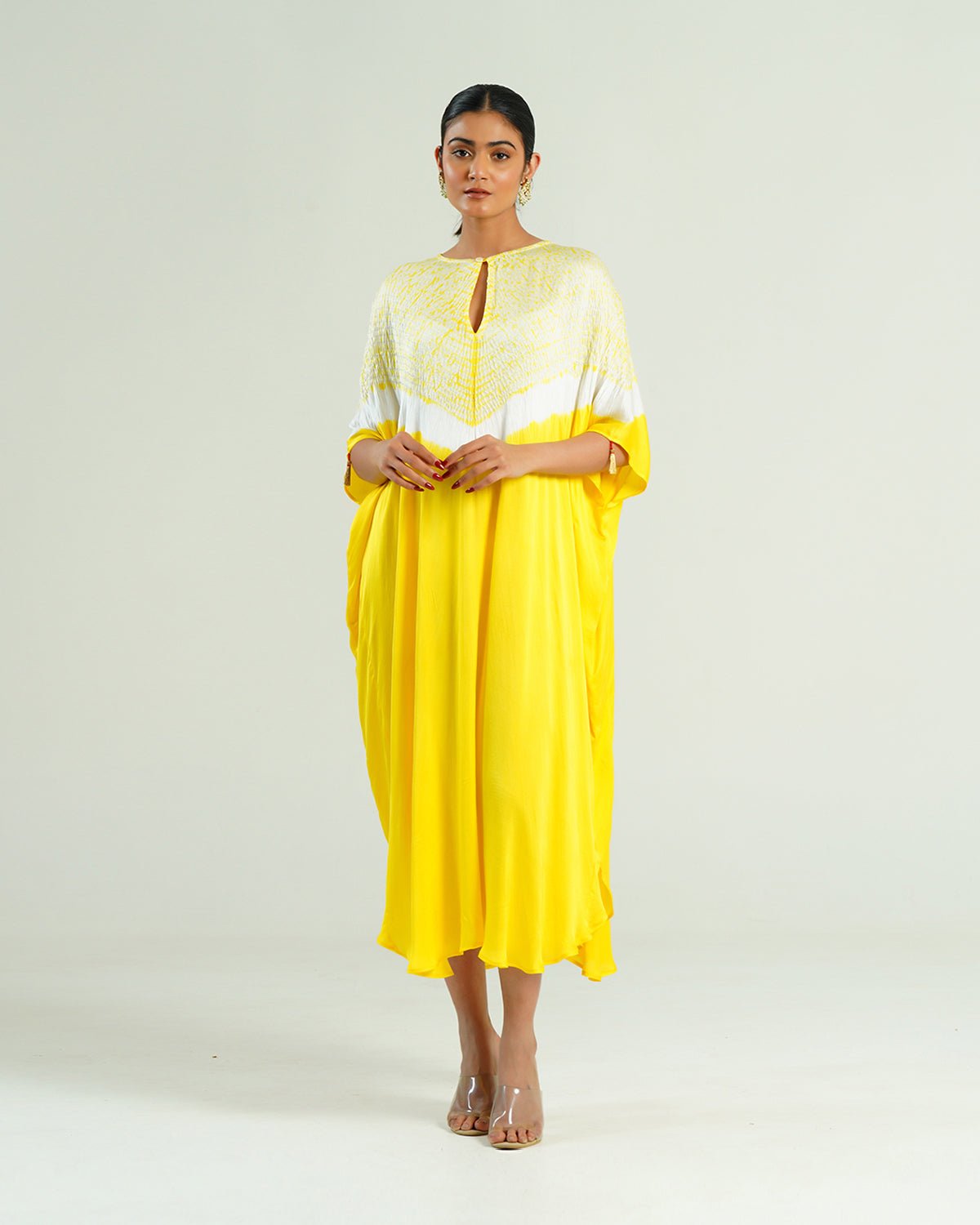 Kaftan Shibori - Lemon Yellow /Ivory - Mayura Kumar