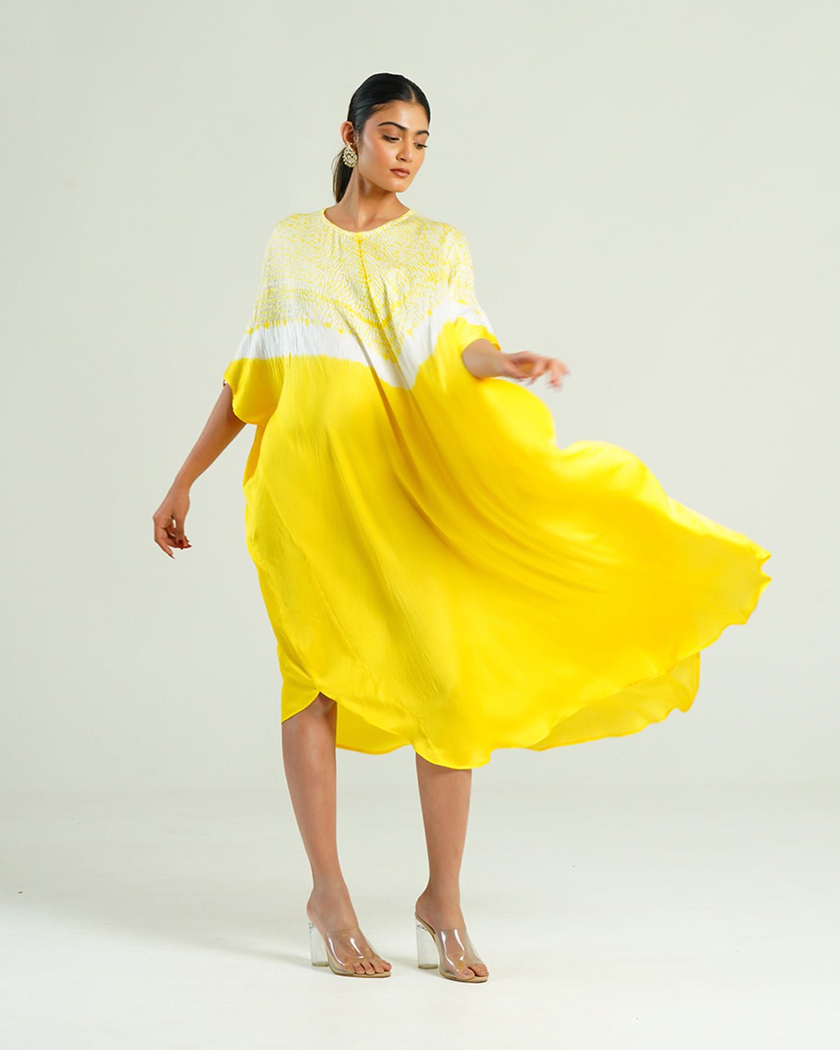 Kaftan Shibori - Lemon Yellow /Ivory - Mayura Kumar