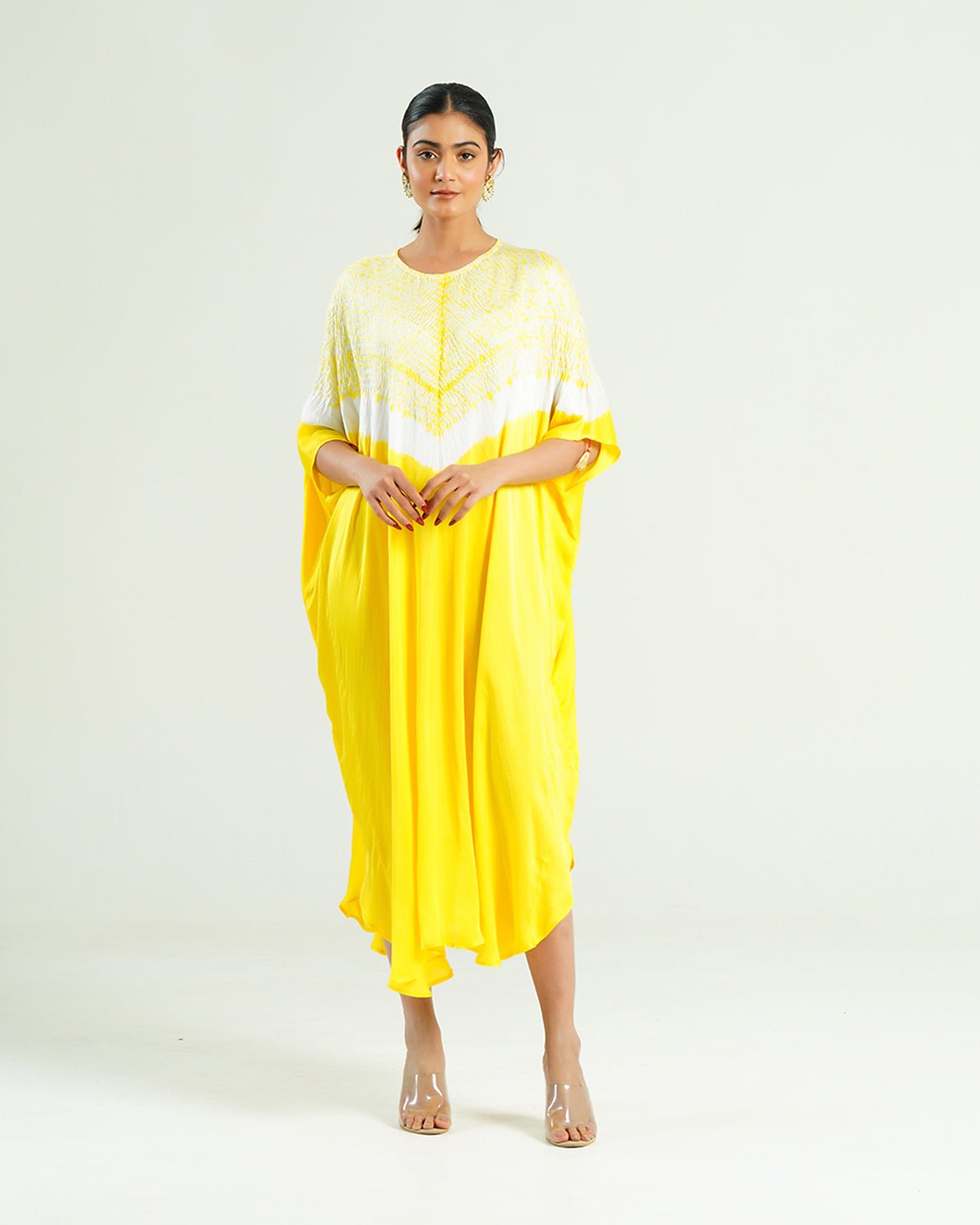 Kaftan Shibori - Lemon Yellow /Ivory - Mayura Kumar