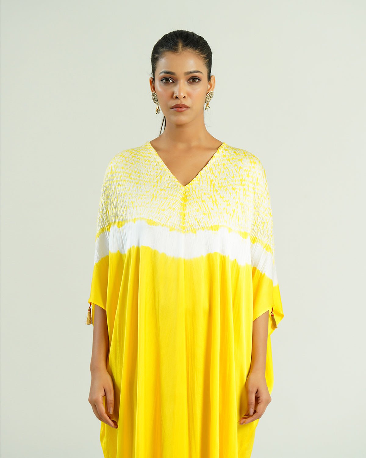 Kaftan Shibori - Lemon Yellow /Ivory - Mayura Kumar