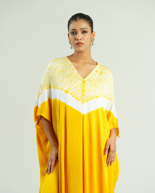Kaftan Shibori - Mango Yellow/Ivory - Mayura Kumar