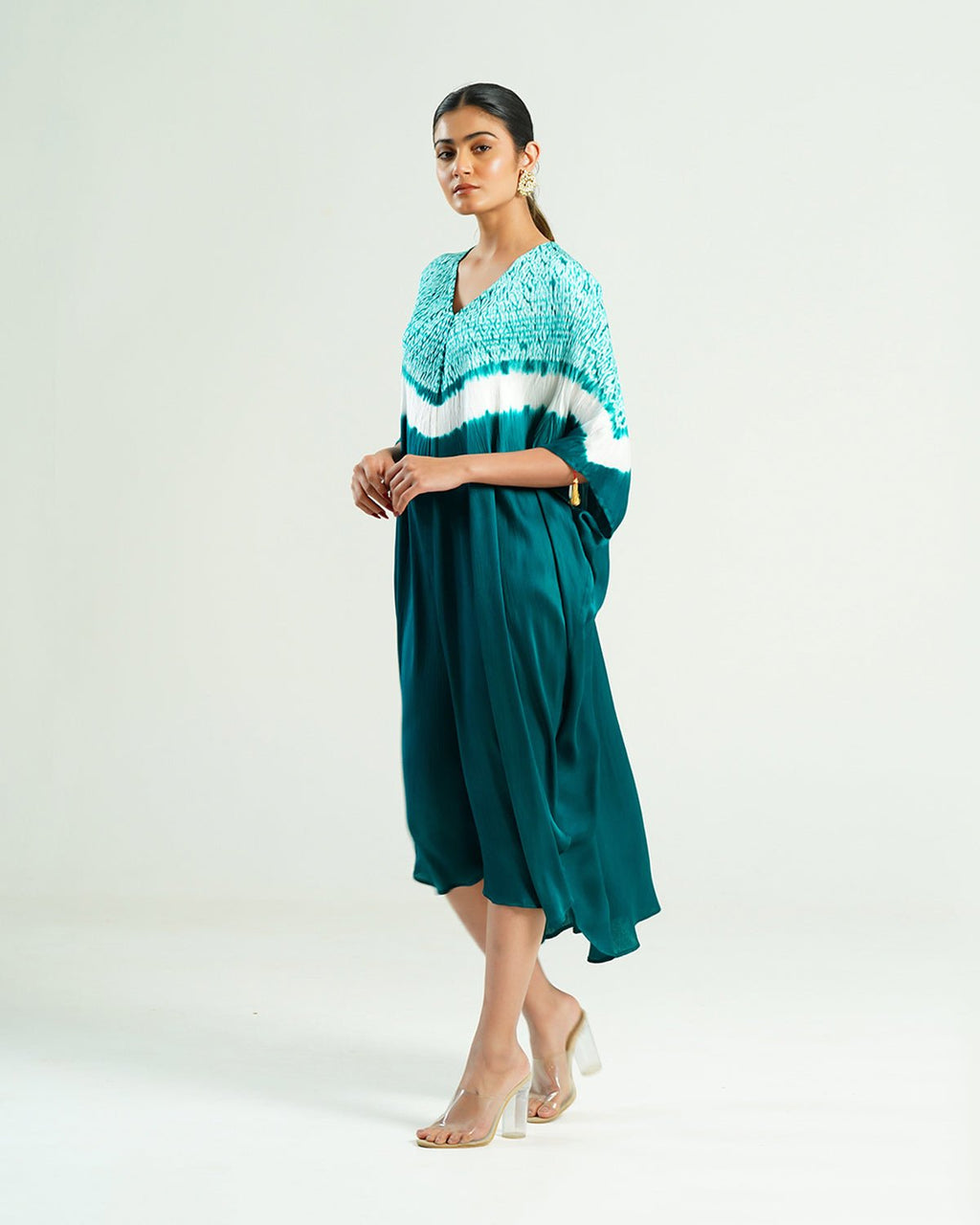 Kaftan Shibori - Ocean Aquamarine /Ivory - Mayura Kumar