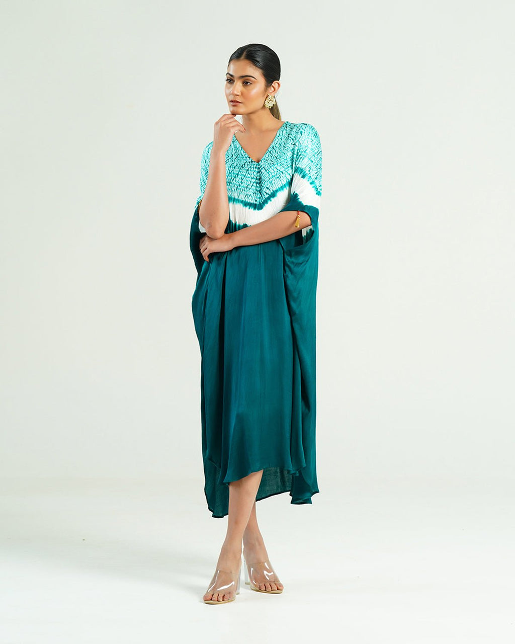 Kaftan Shibori - Ocean Aquamarine /Ivory - Mayura Kumar