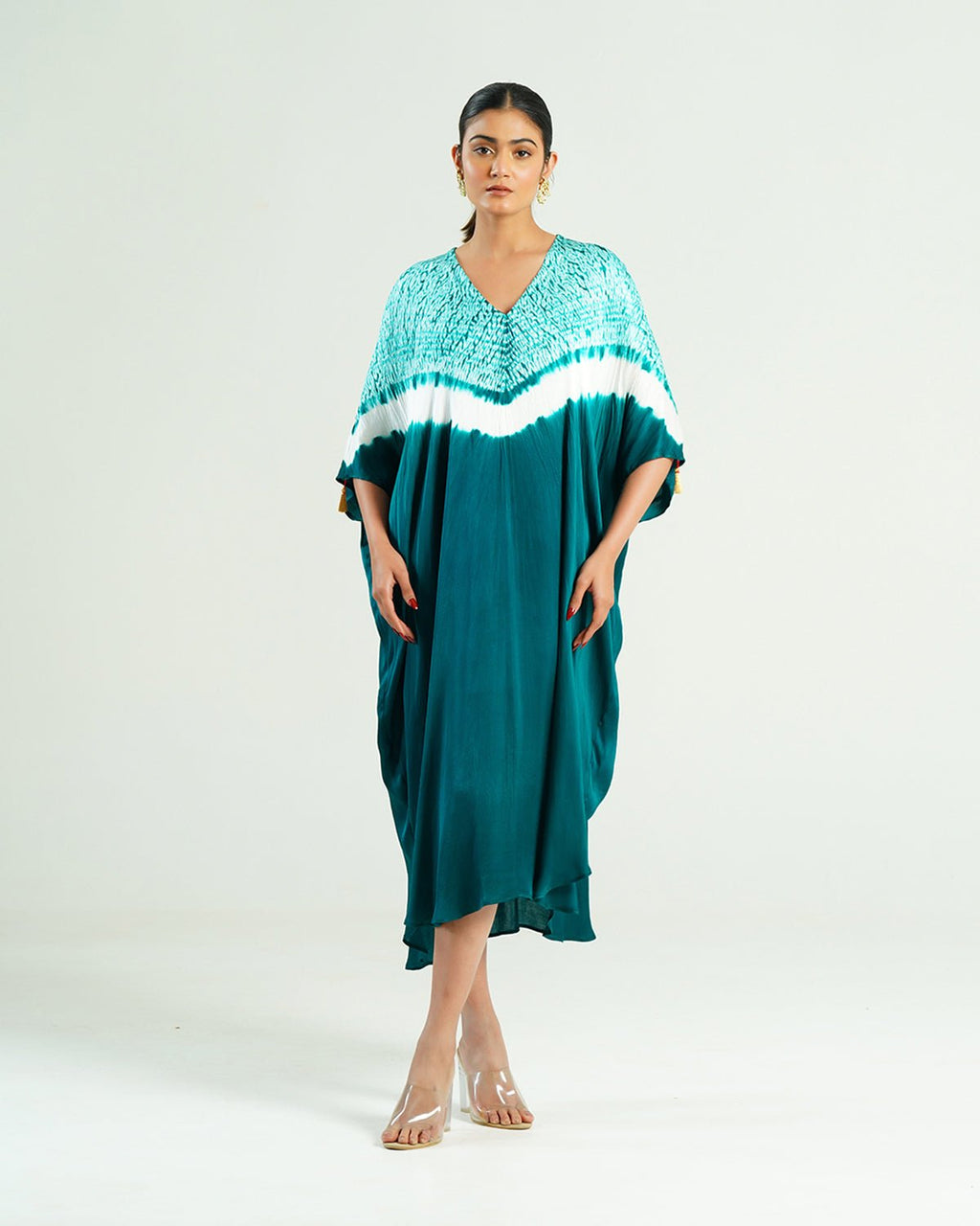 Kaftan Shibori - Ocean Aquamarine /Ivory - Mayura Kumar