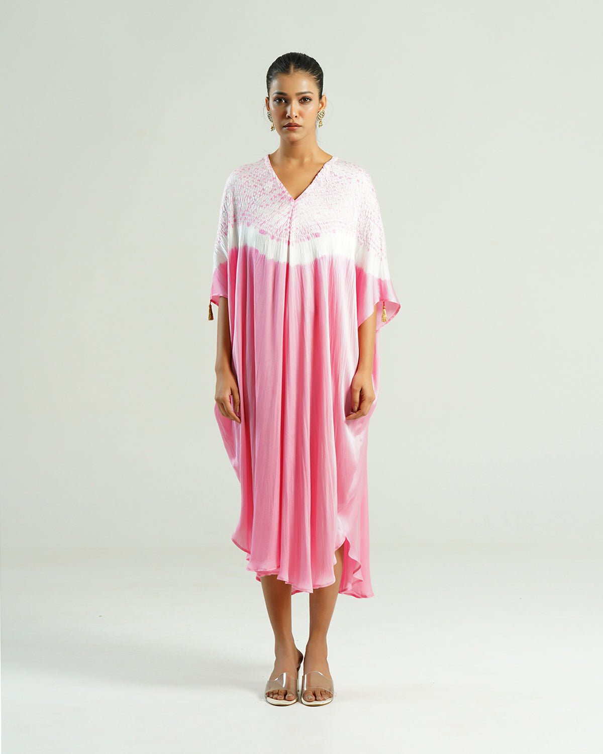 Kaftan Shibori - Peony Pink /Ivory - Mayura Kumar