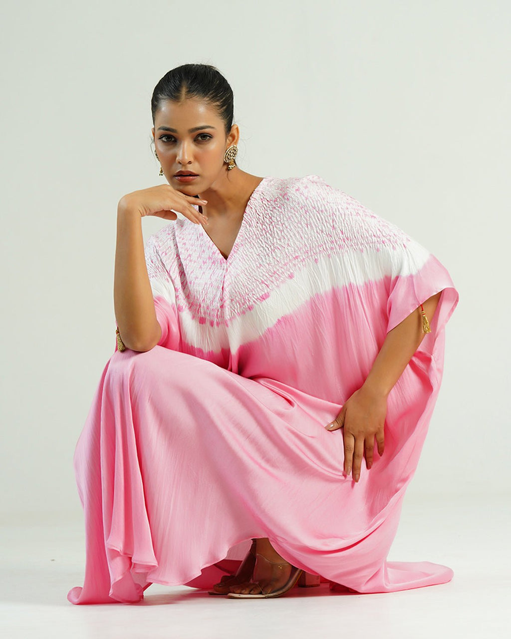 Kaftan Shibori - Peony Pink /Ivory - Mayura Kumar