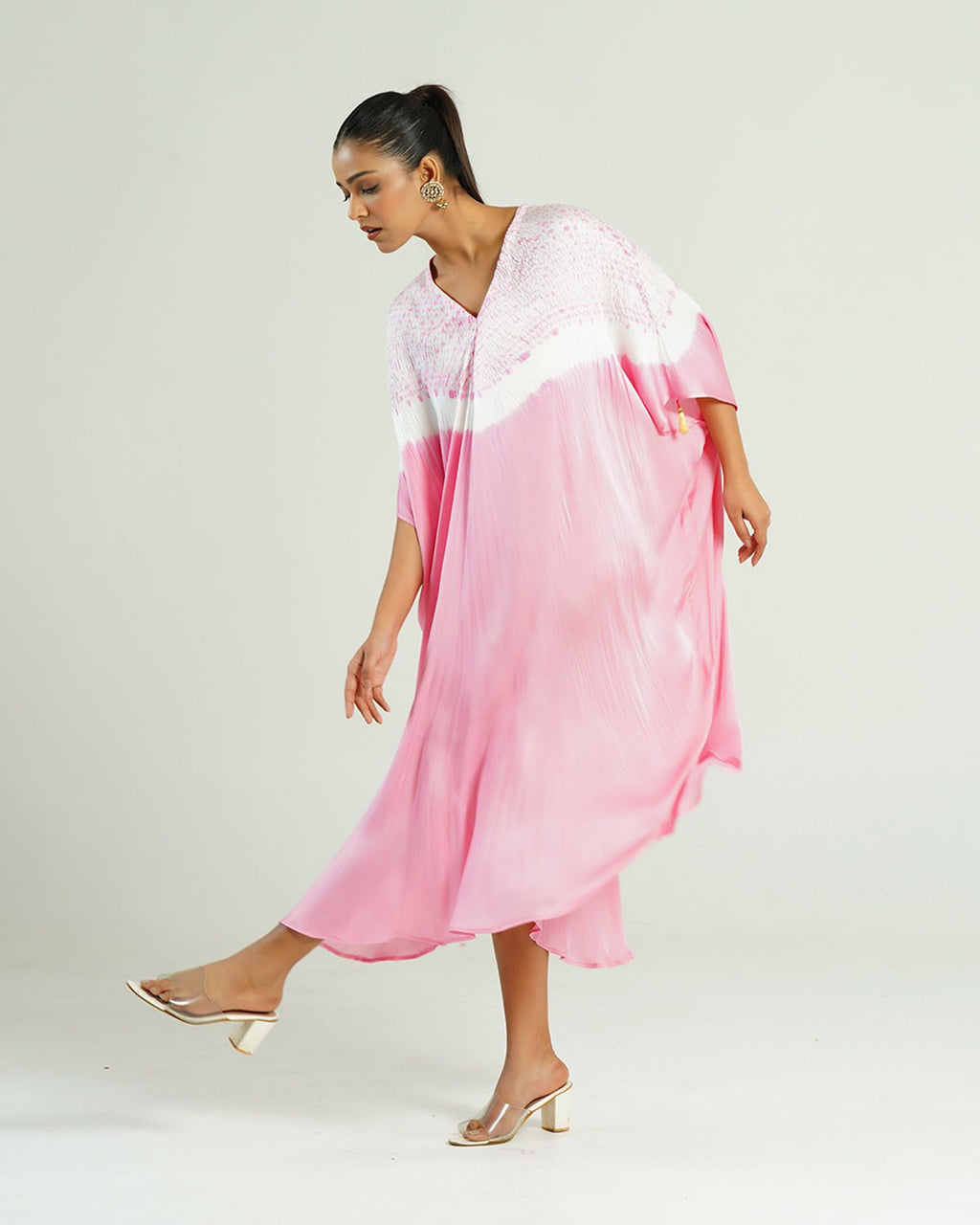 Kaftan Shibori - Peony Pink /Ivory - Mayura Kumar