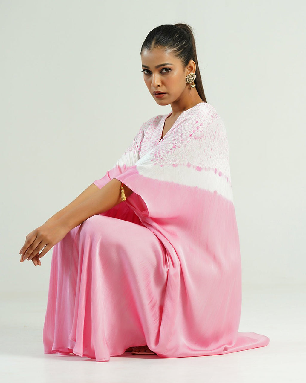 Kaftan Shibori - Peony Pink /Ivory - Mayura Kumar