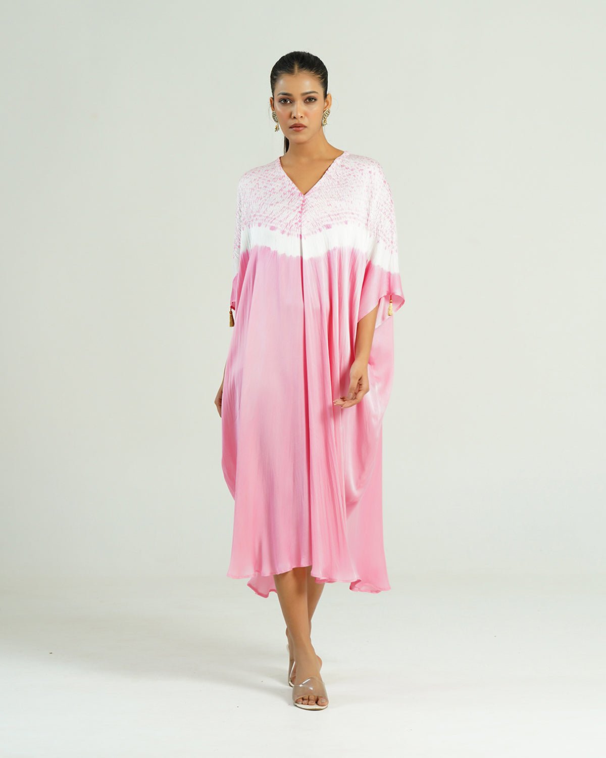 Kaftan Shibori - Peony Pink /Ivory - Mayura Kumar
