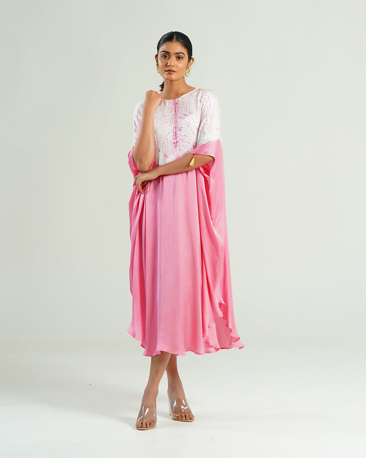 Kaftan Shibori - Peony Pink /Ivory - Mayura Kumar