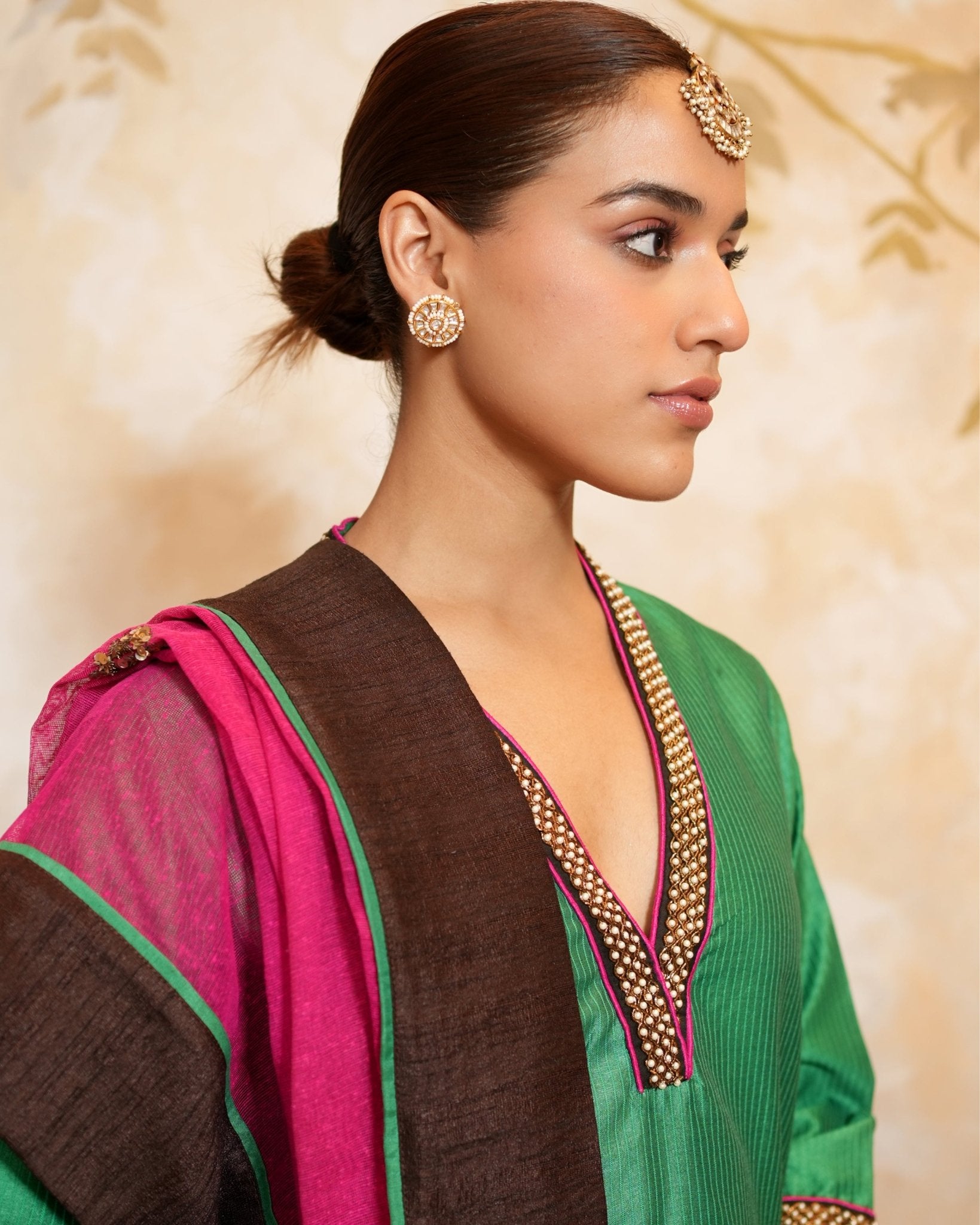 Kurta Lehenga Set Embroidery - Green / Fuchsia / Brown / Gold - Mayura Kumar