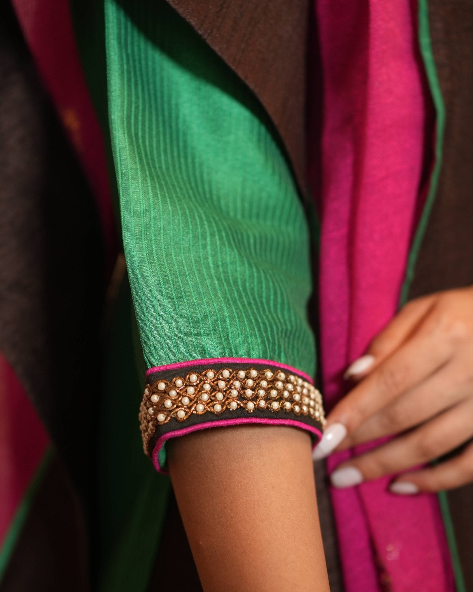 Kurta Lehenga Set Embroidery - Green / Fuchsia / Brown / Gold - Mayura Kumar