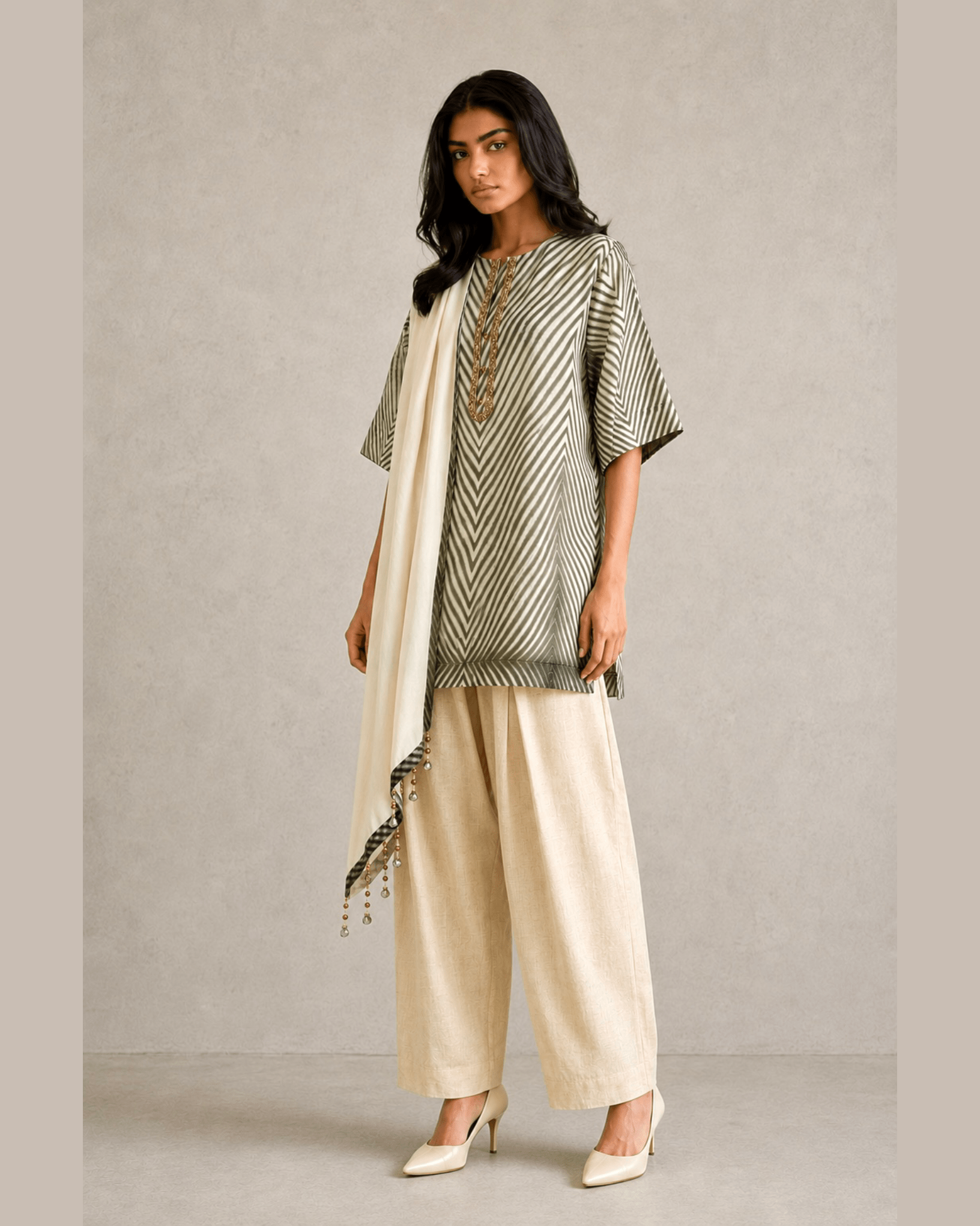 Kurta Set Arashi Shibori - Ivory/ Black - Mayura Kumar