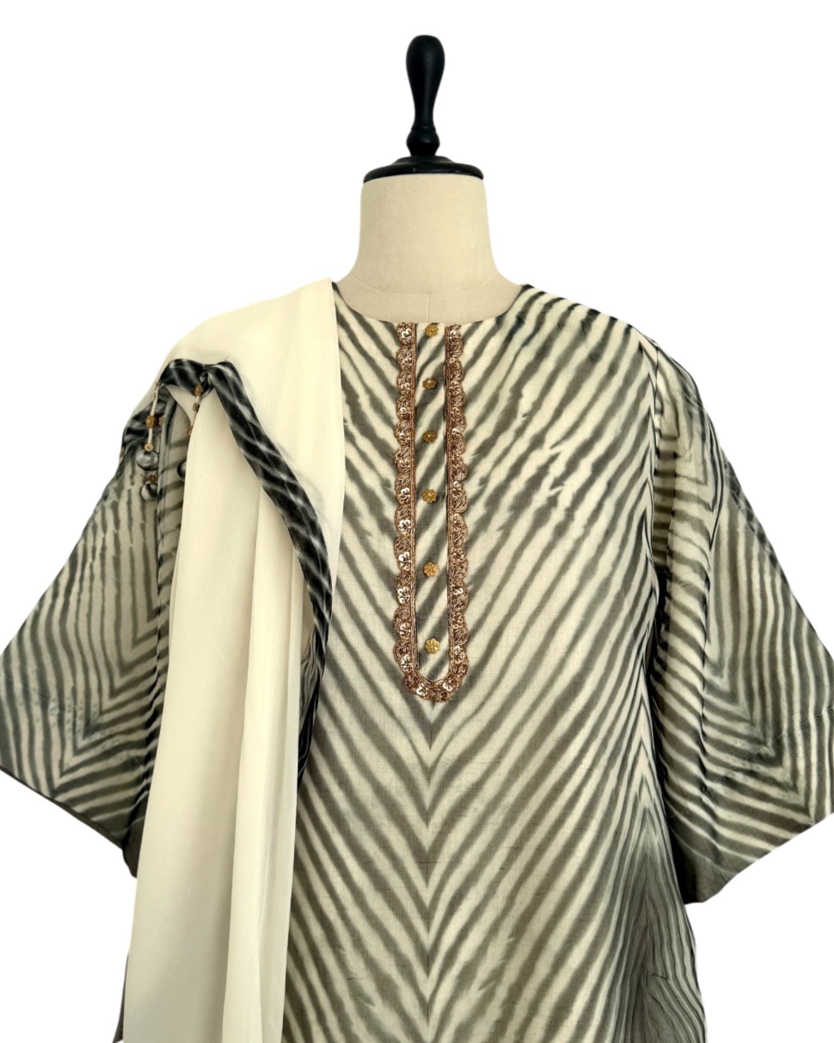 Kurta Set Arashi Shibori - Ivory/ Black - Mayura Kumar