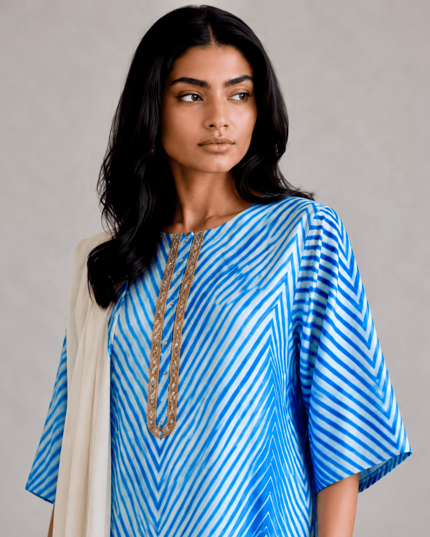 Kurta Set Arashi Shibori - Ivory/ Blue - Mayura Kumar