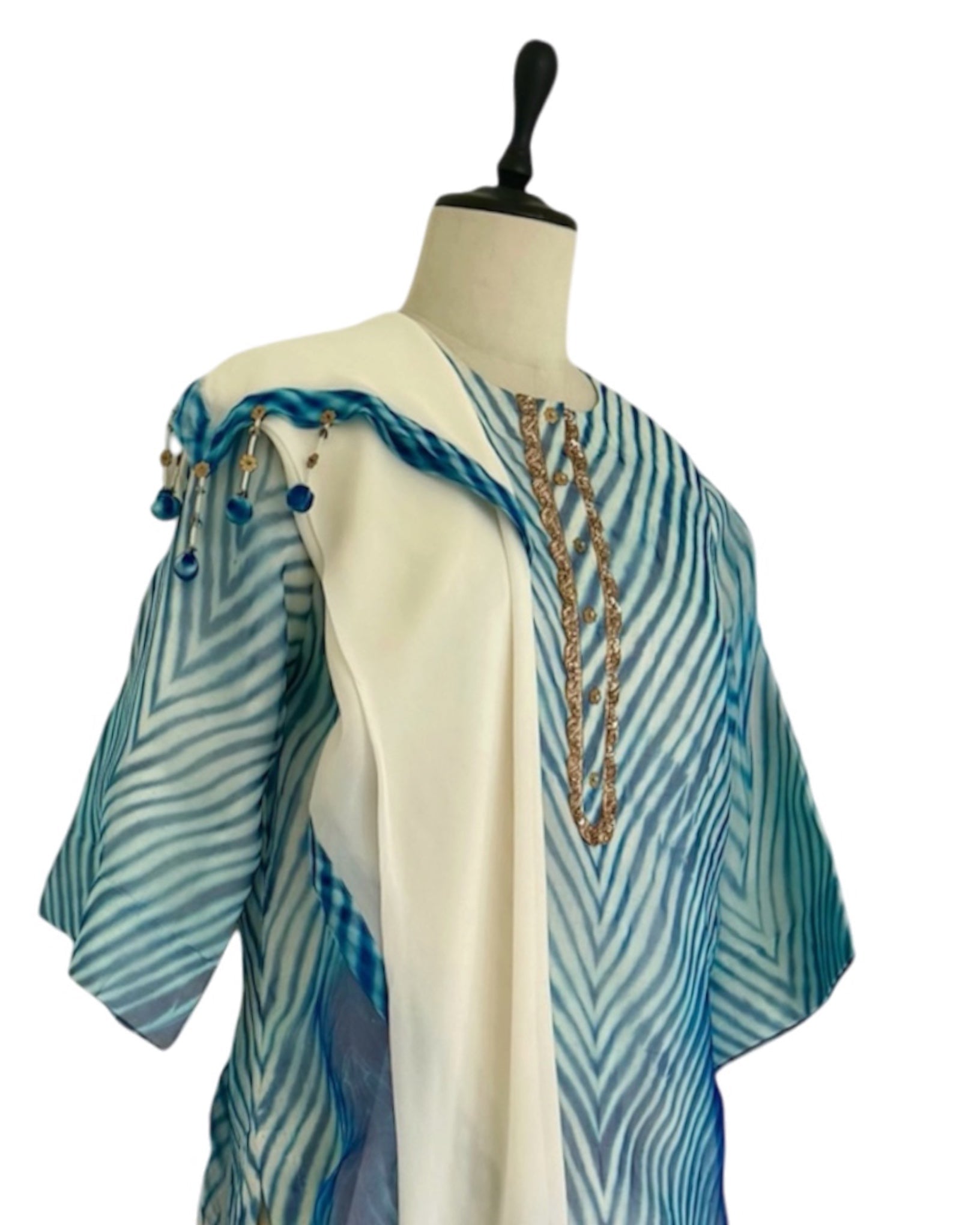 Kurta Set Arashi Shibori - Ivory/ Blue - Mayura Kumar