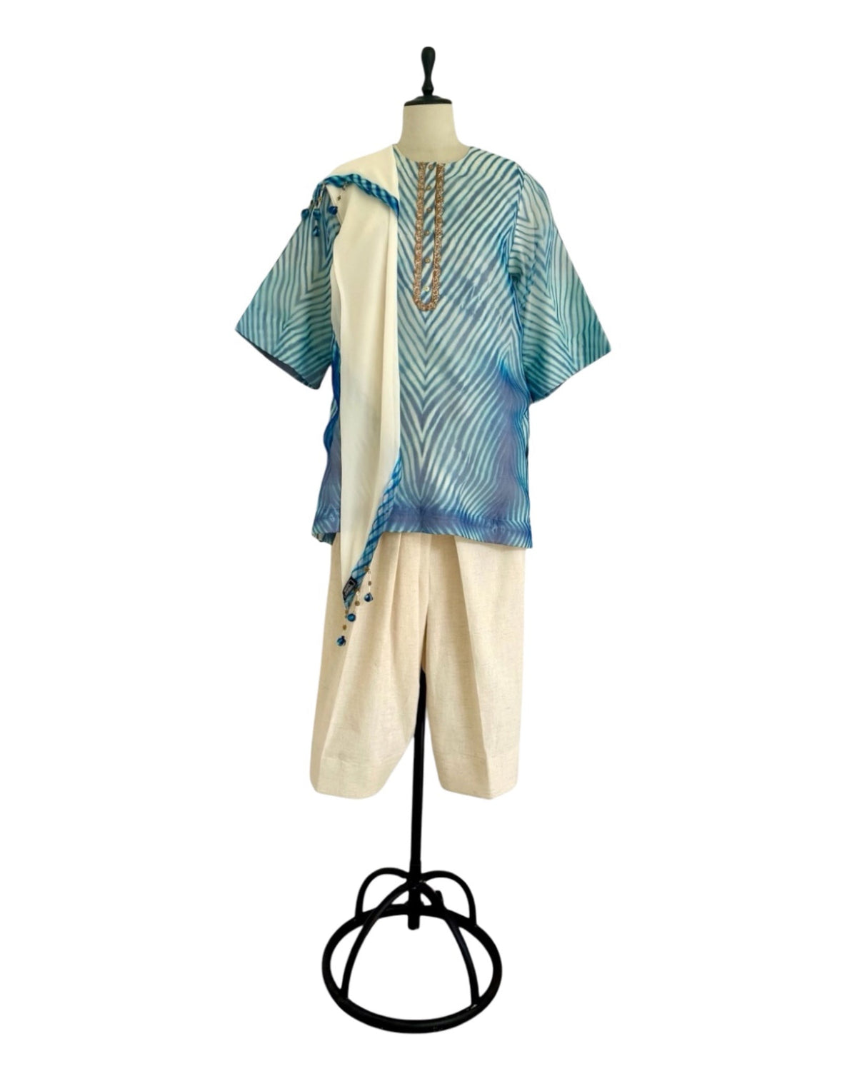Kurta Set Arashi Shibori - Ivory/ Blue - Mayura Kumar
