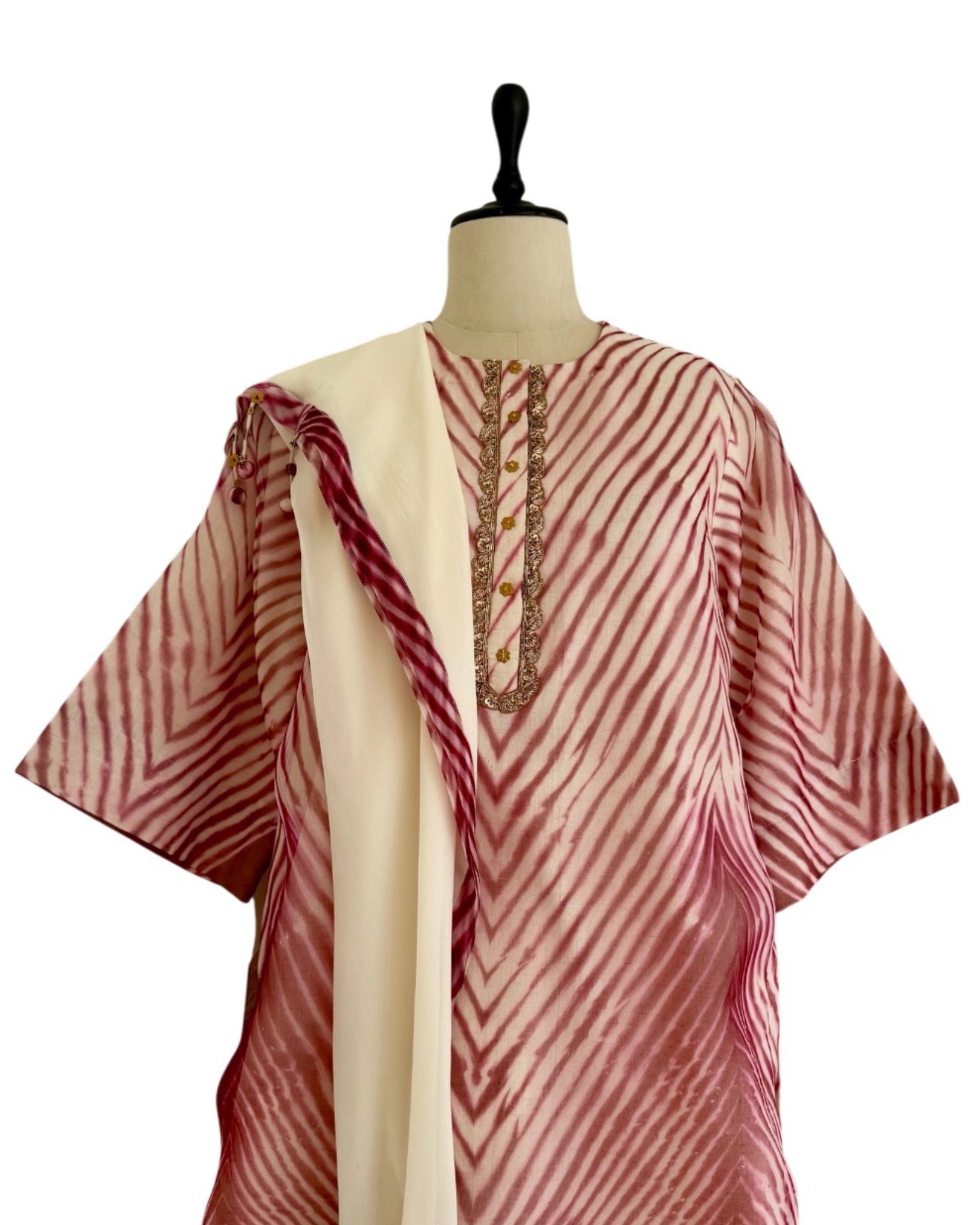 Kurta Set Arashi Shibori - Ivory/ Burgundy - Mayura Kumar