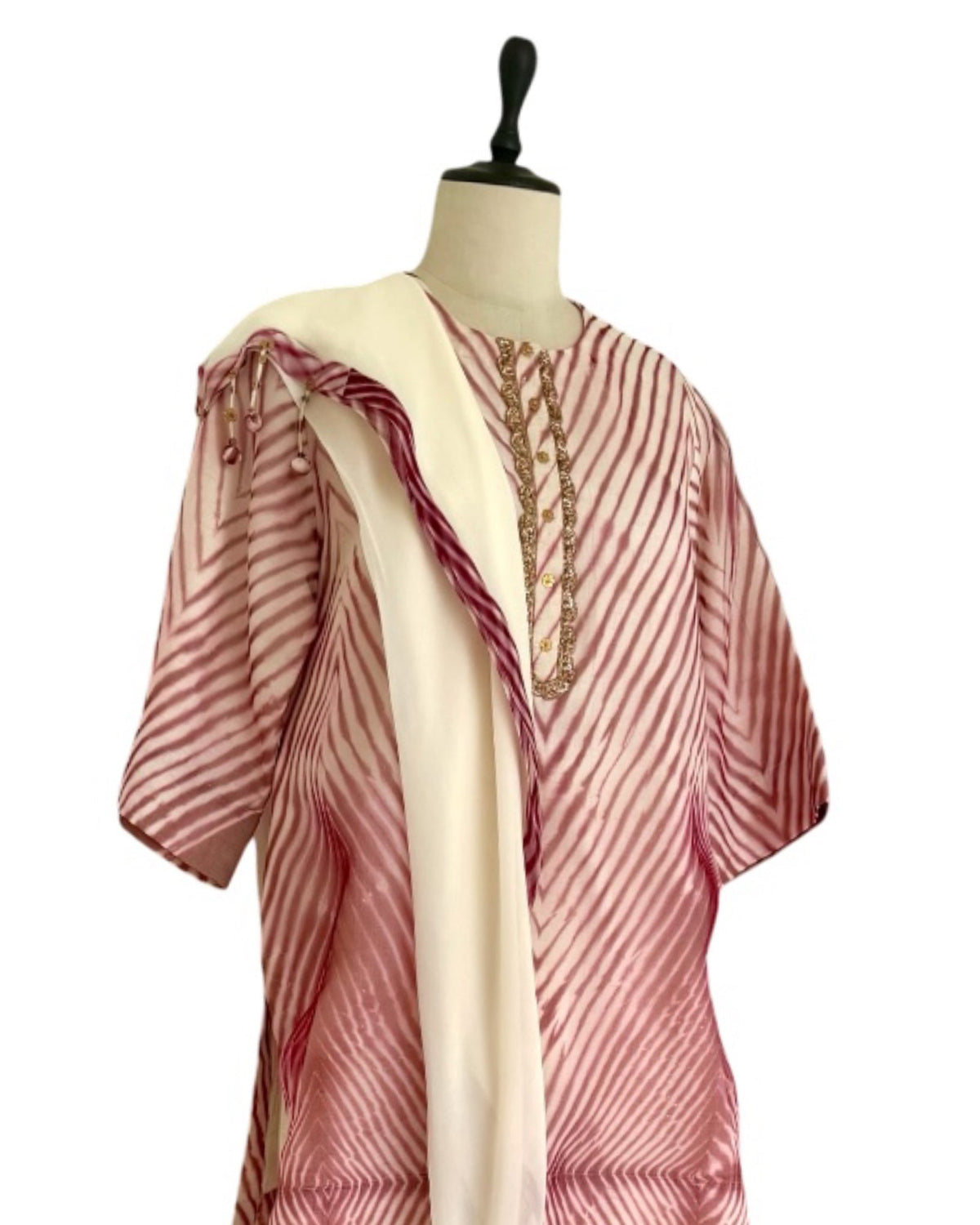 Kurta Set Arashi Shibori - Ivory/ Burgundy - Mayura Kumar