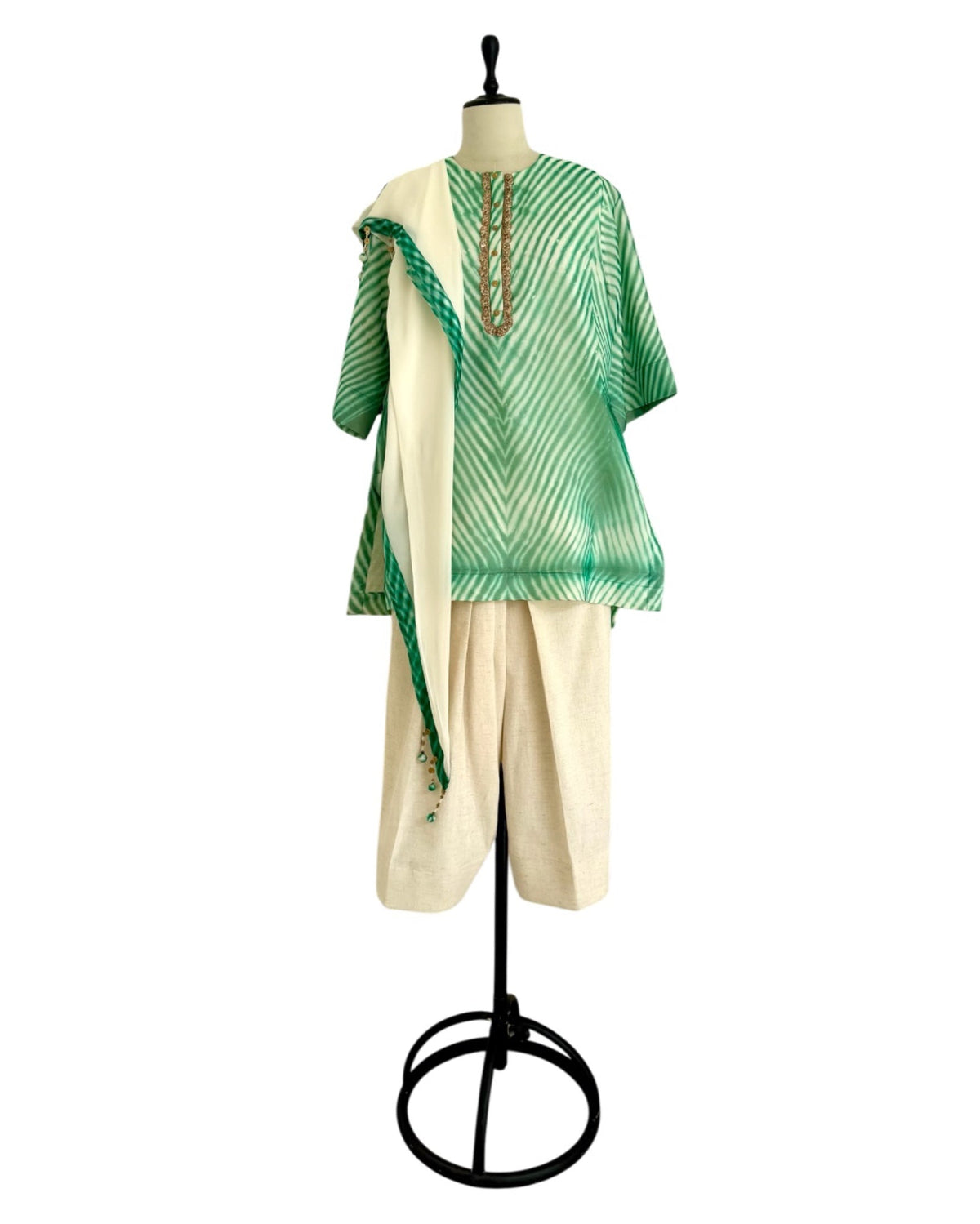 Kurta Set Arashi Shibori - Ivory/Green - Mayura Kumar