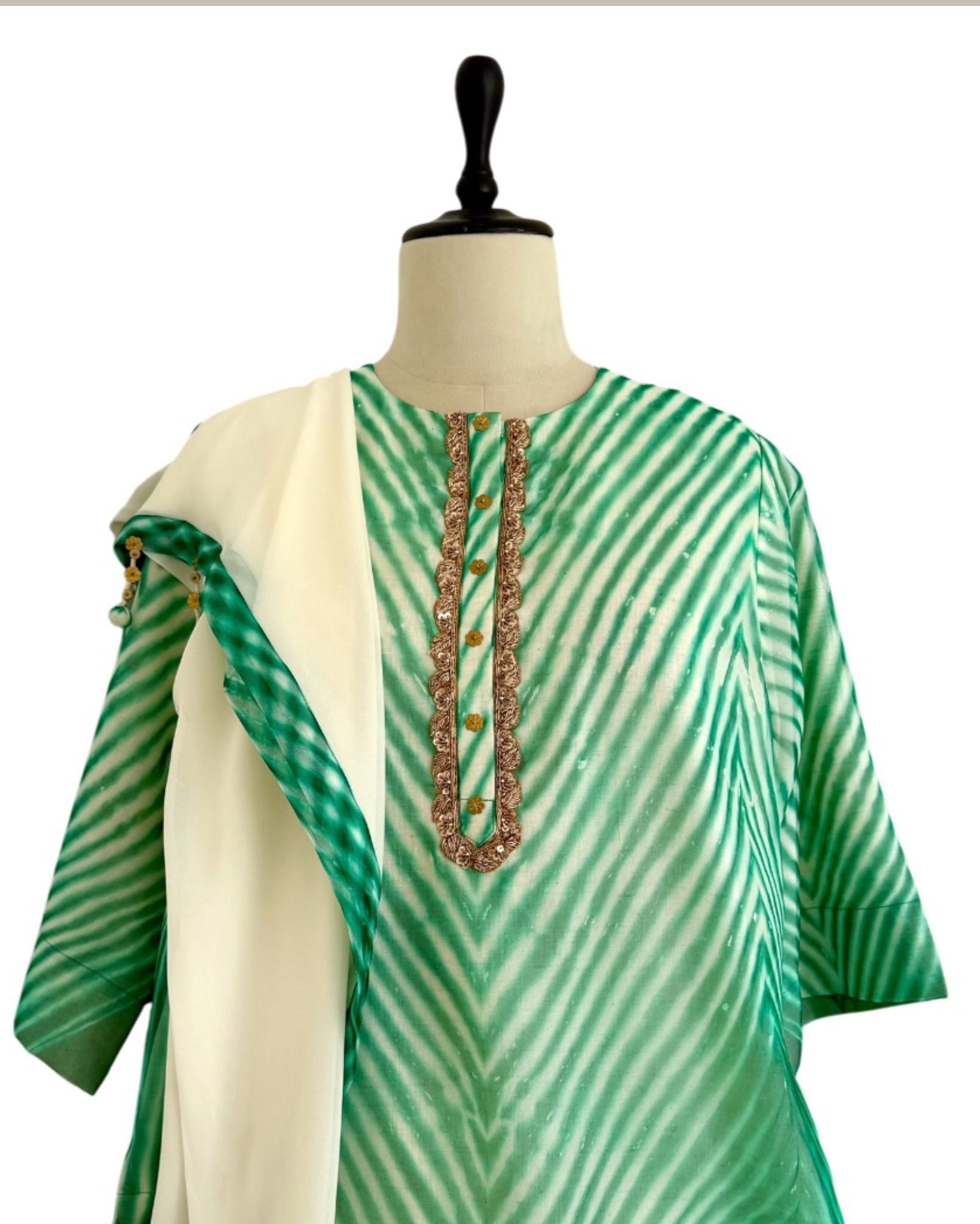 Kurta Set Arashi Shibori - Ivory/Green - Mayura Kumar