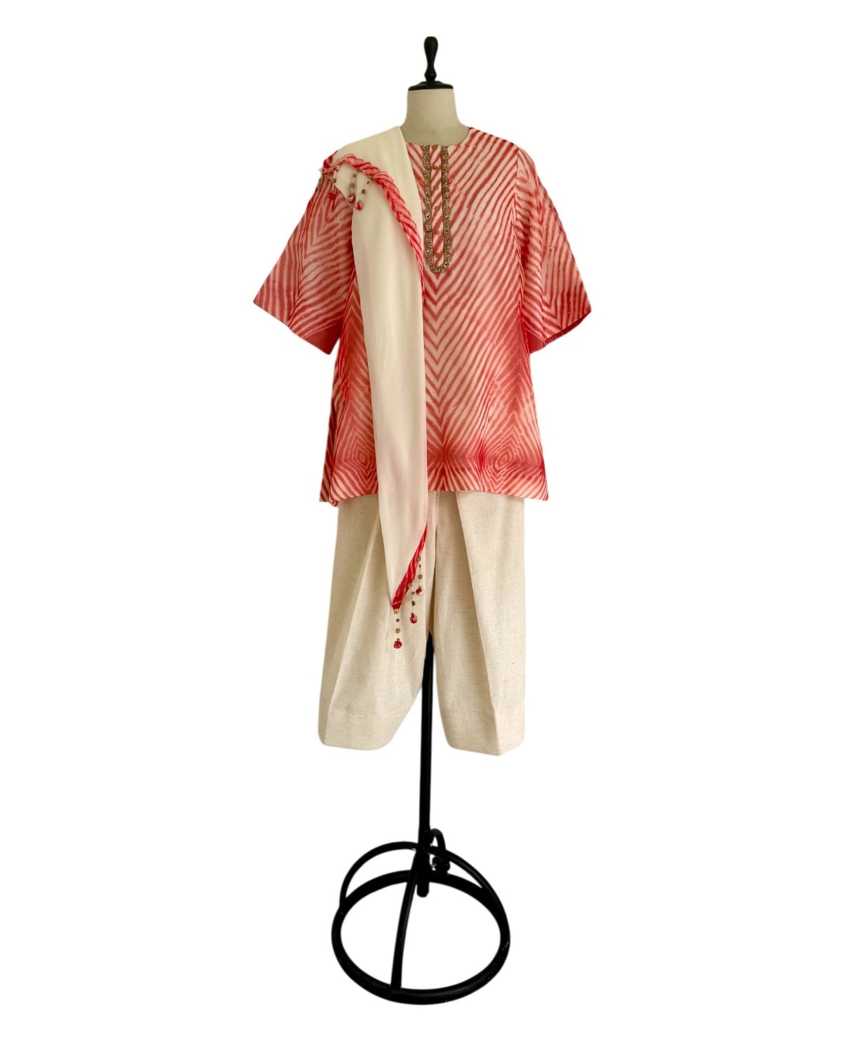 Kurta Set Arashi Shibori - Ivory/Red - Mayura Kumar