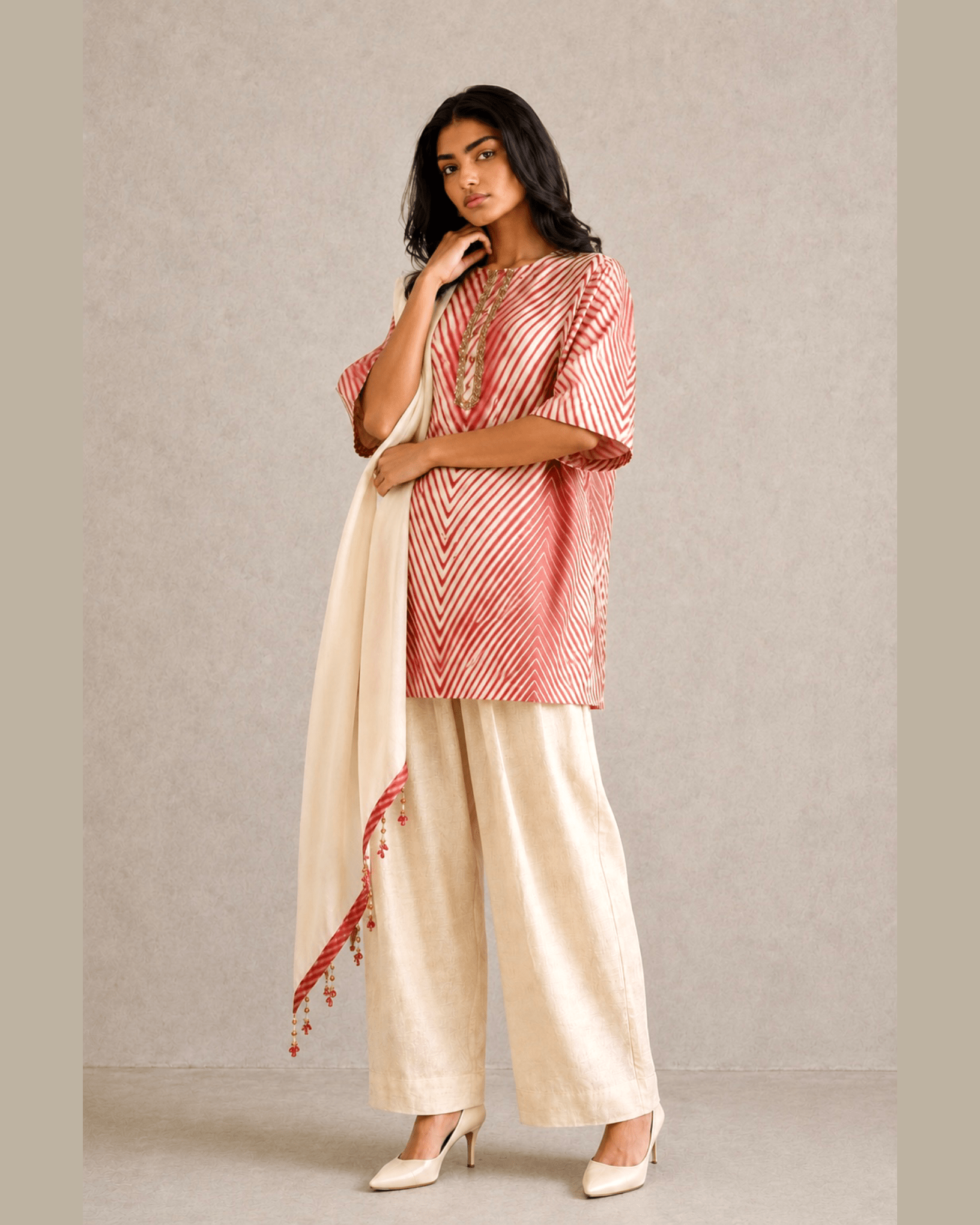 Kurta Set Arashi Shibori - Ivory/Red - Mayura Kumar