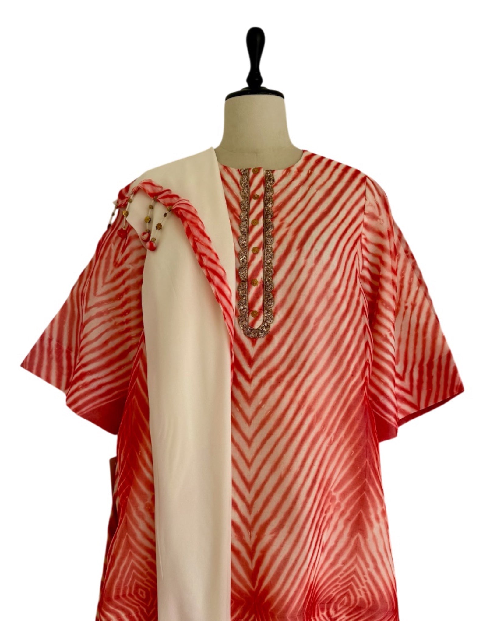 Kurta Set Arashi Shibori - Ivory/Red - Mayura Kumar