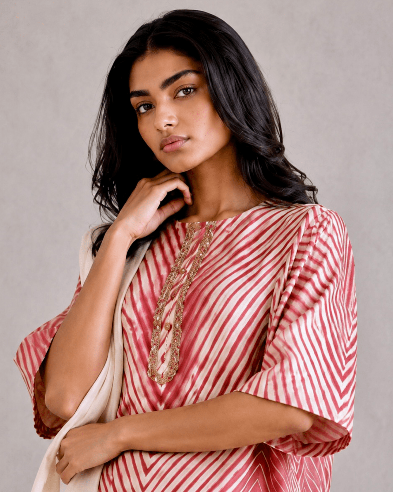 Kurta Set Arashi Shibori - Ivory/Red - Mayura Kumar