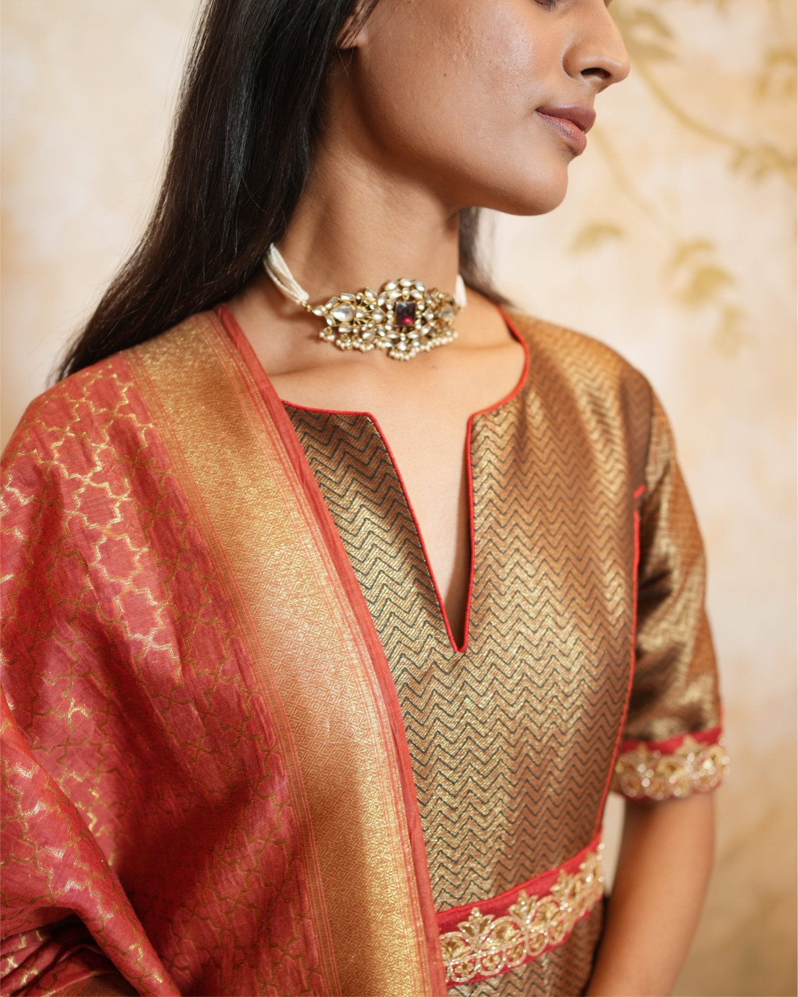 Kurta Set Banarasi - Black / Red / Gold - Mayura Kumar