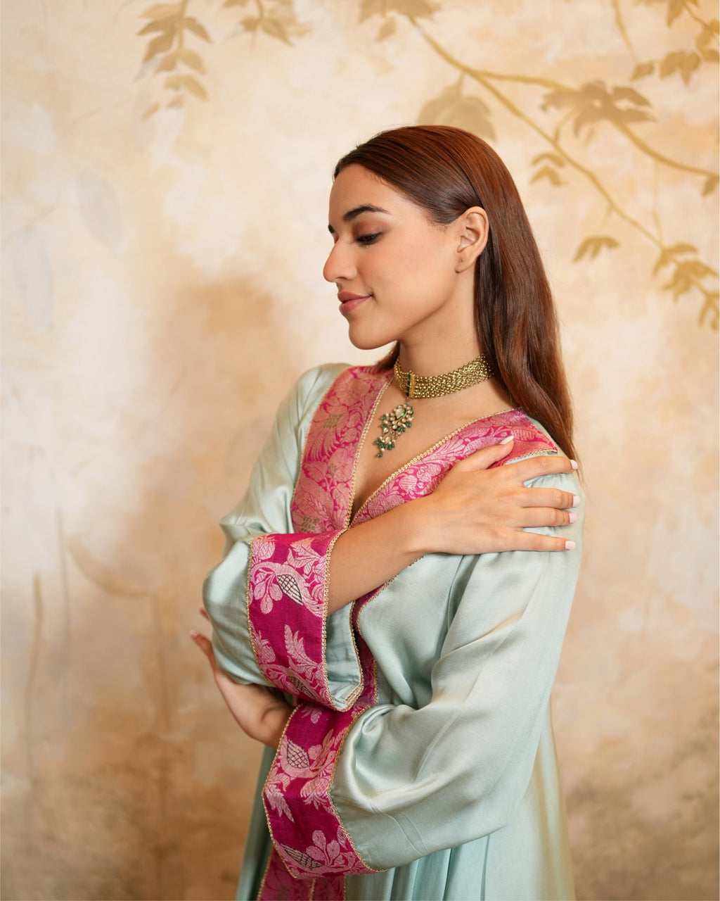 Kurta Set Banarasi - Mint / Fuchsia / Gold - Mayura Kumar