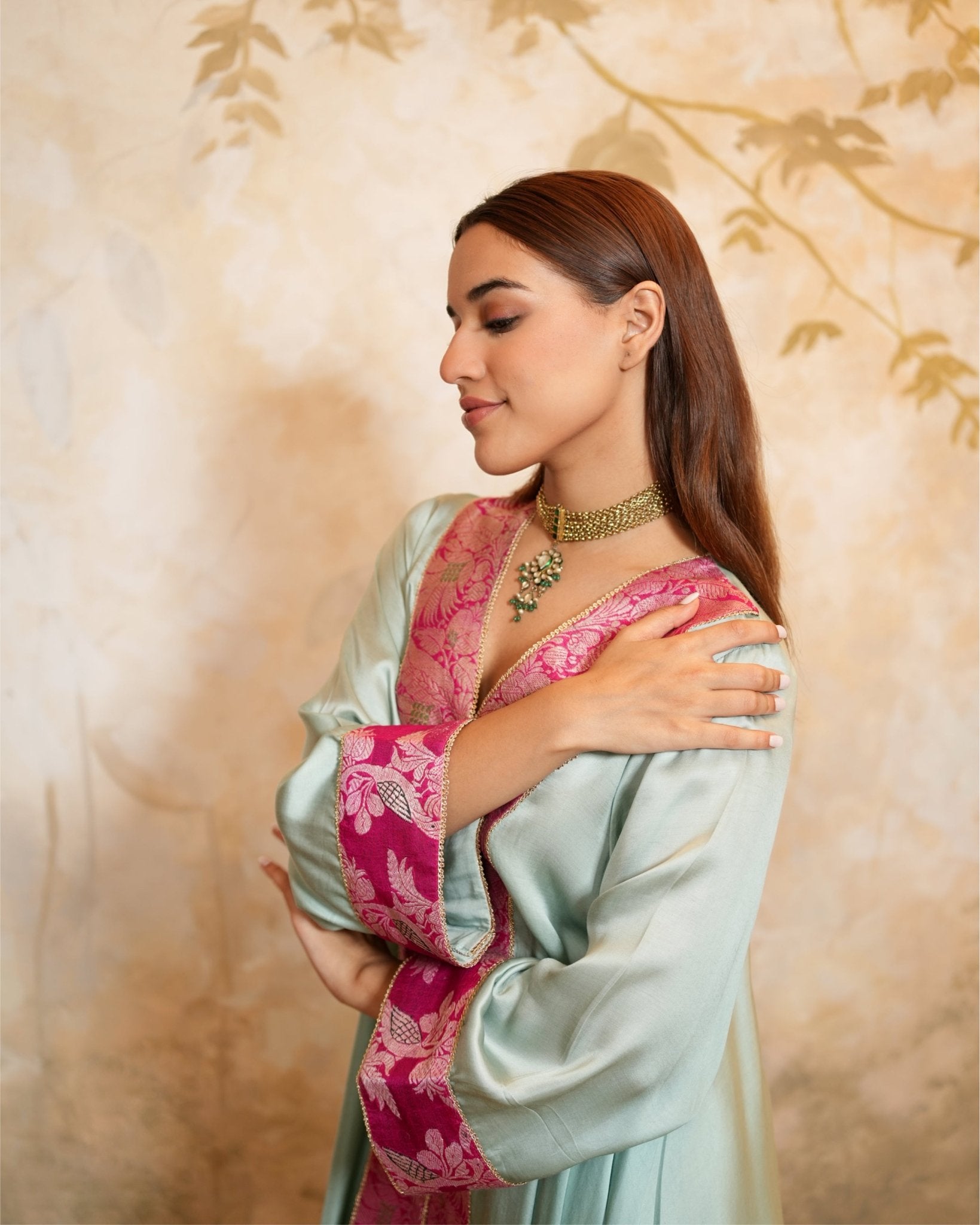 Kurta Set Banarasi - Mint / Fuchsia / Gold - Mayura Kumar