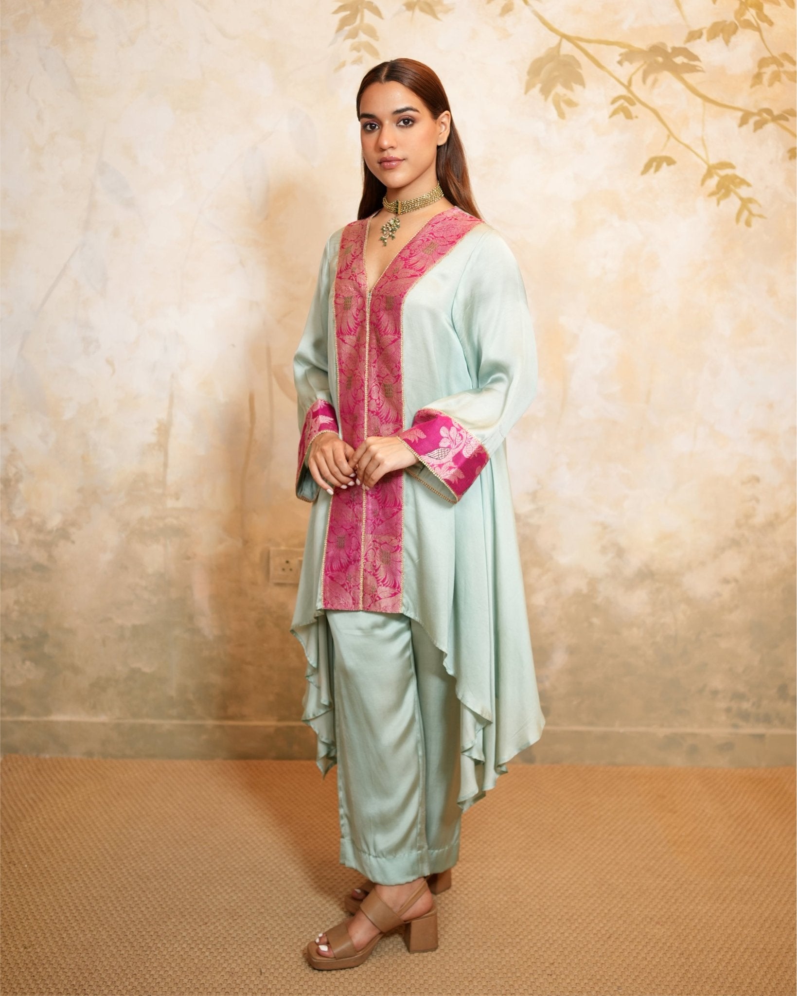 Kurta Set Banarasi - Mint / Fuchsia / Gold - Mayura Kumar
