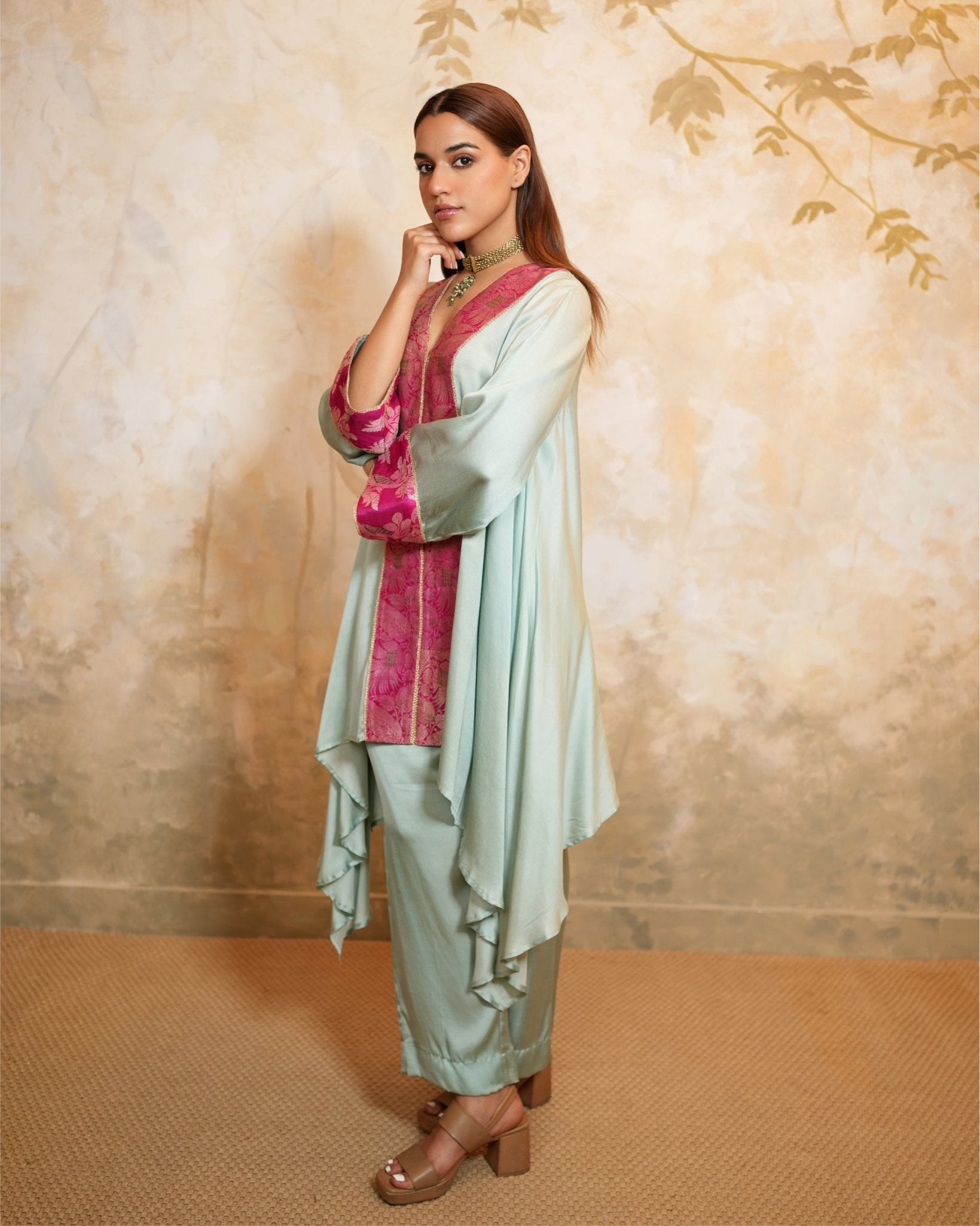 Kurta Set Banarasi - Mint / Fuchsia / Gold - Mayura Kumar