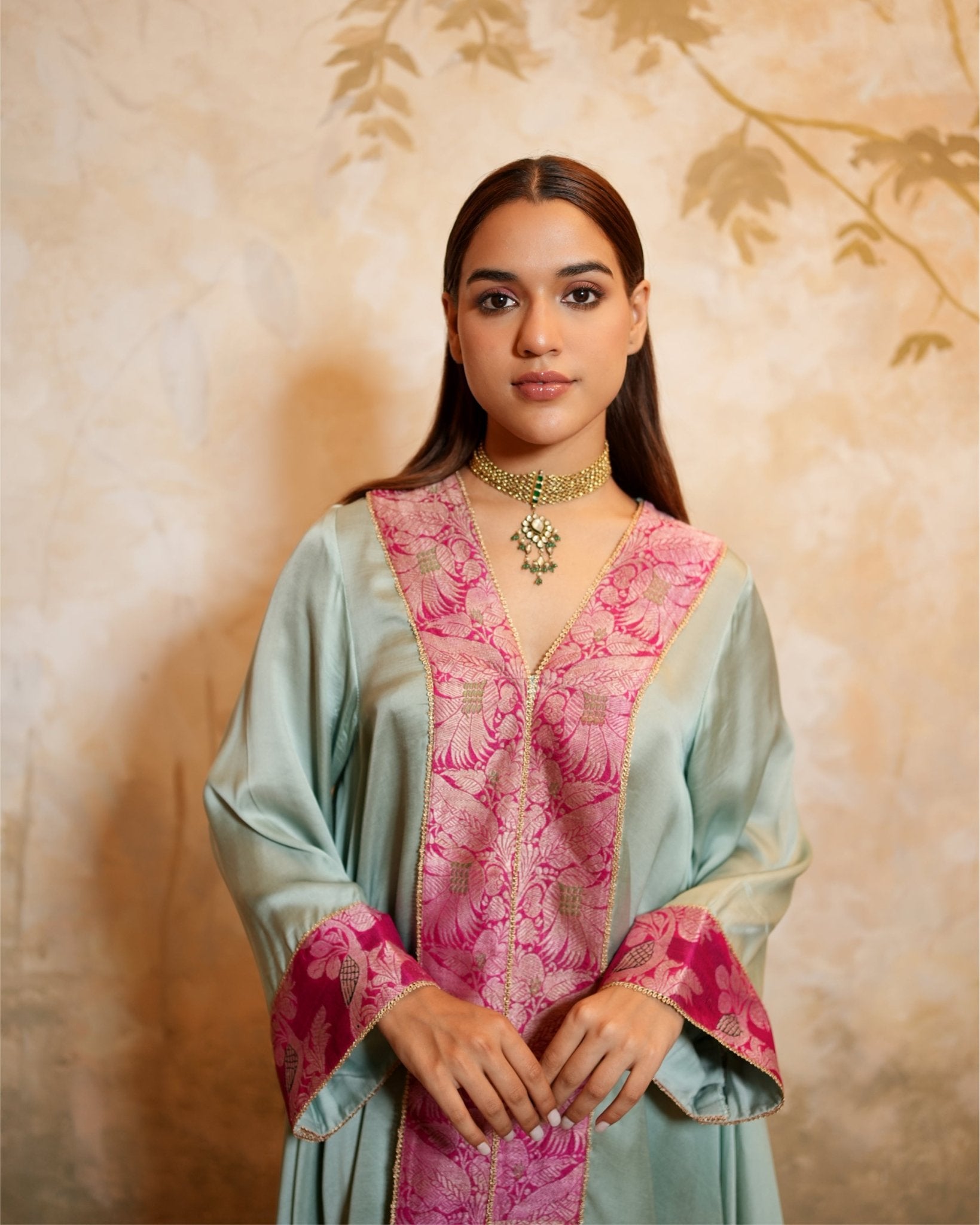 Kurta Set Banarasi - Mint / Fuchsia / Gold - Mayura Kumar