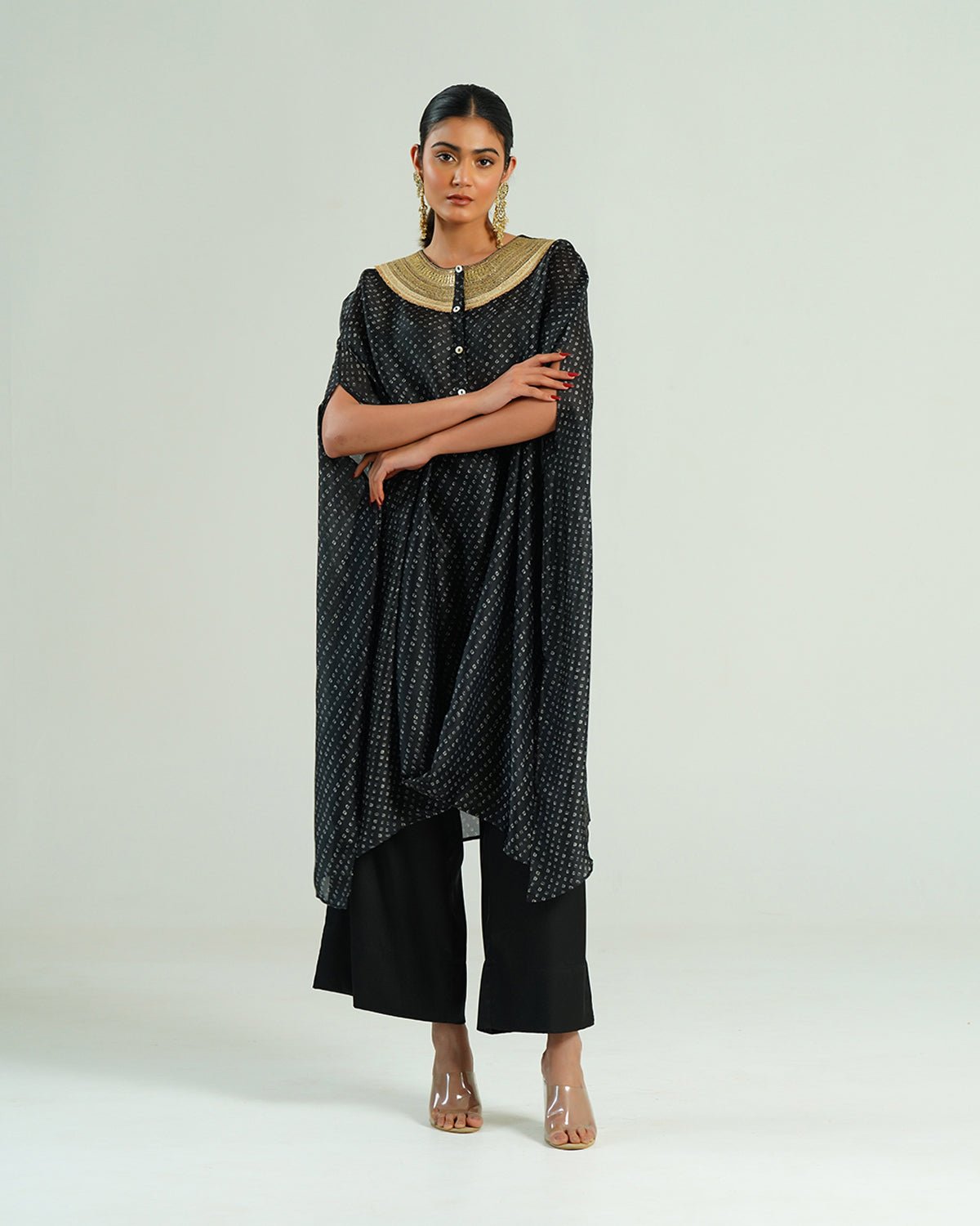Kurta Set Bandhej - Black / Ivory / Gold - Mayura Kumar